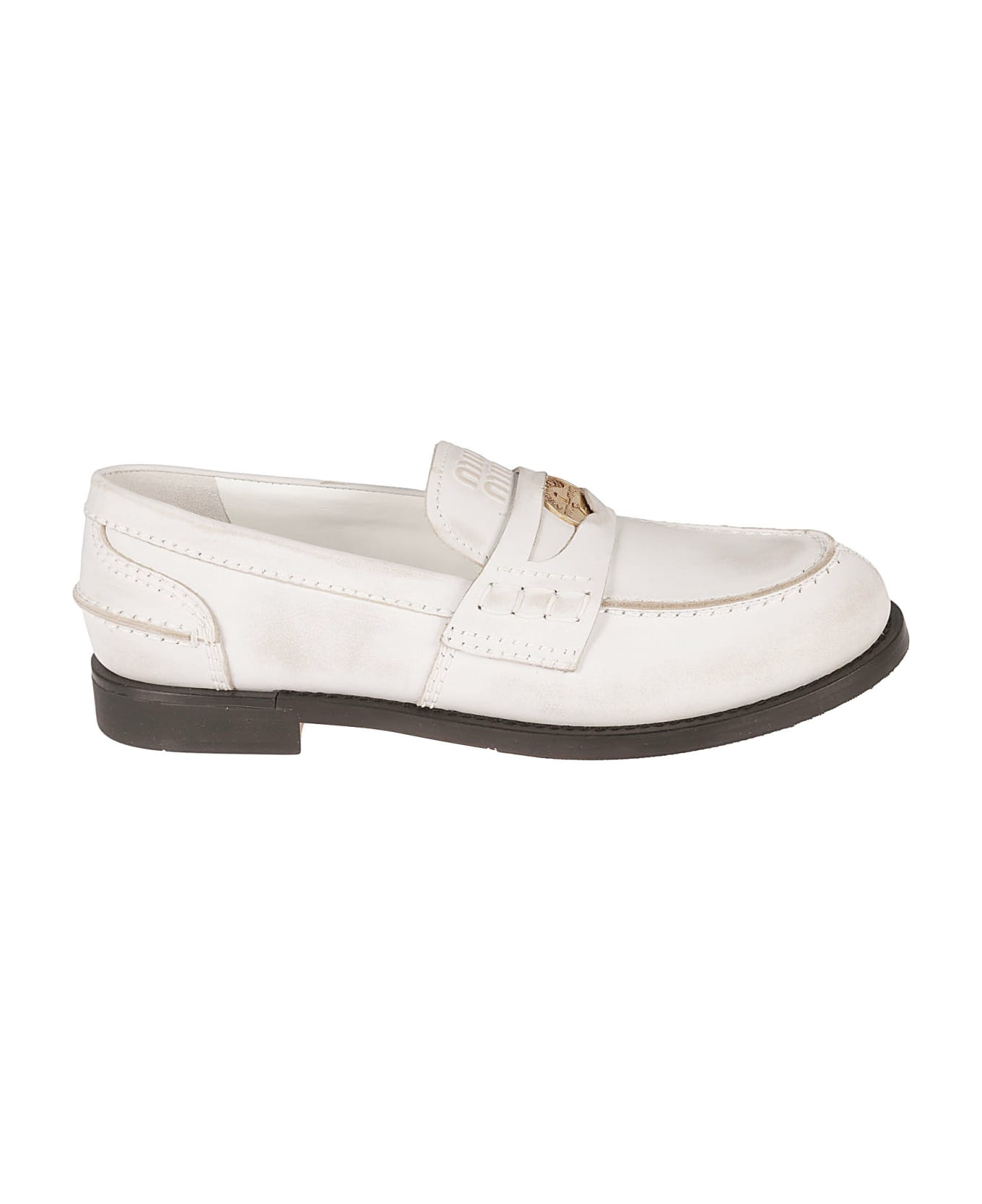 Miu Miu Logo Embossed Coin Applique Loafers - White