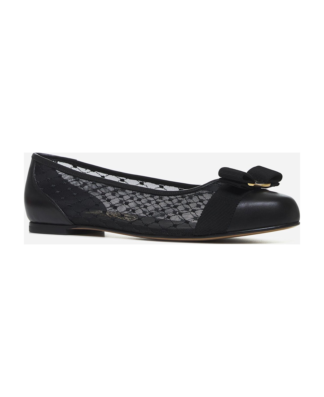 Ferragamo Black Mesh Varina Ballet Flats - Black