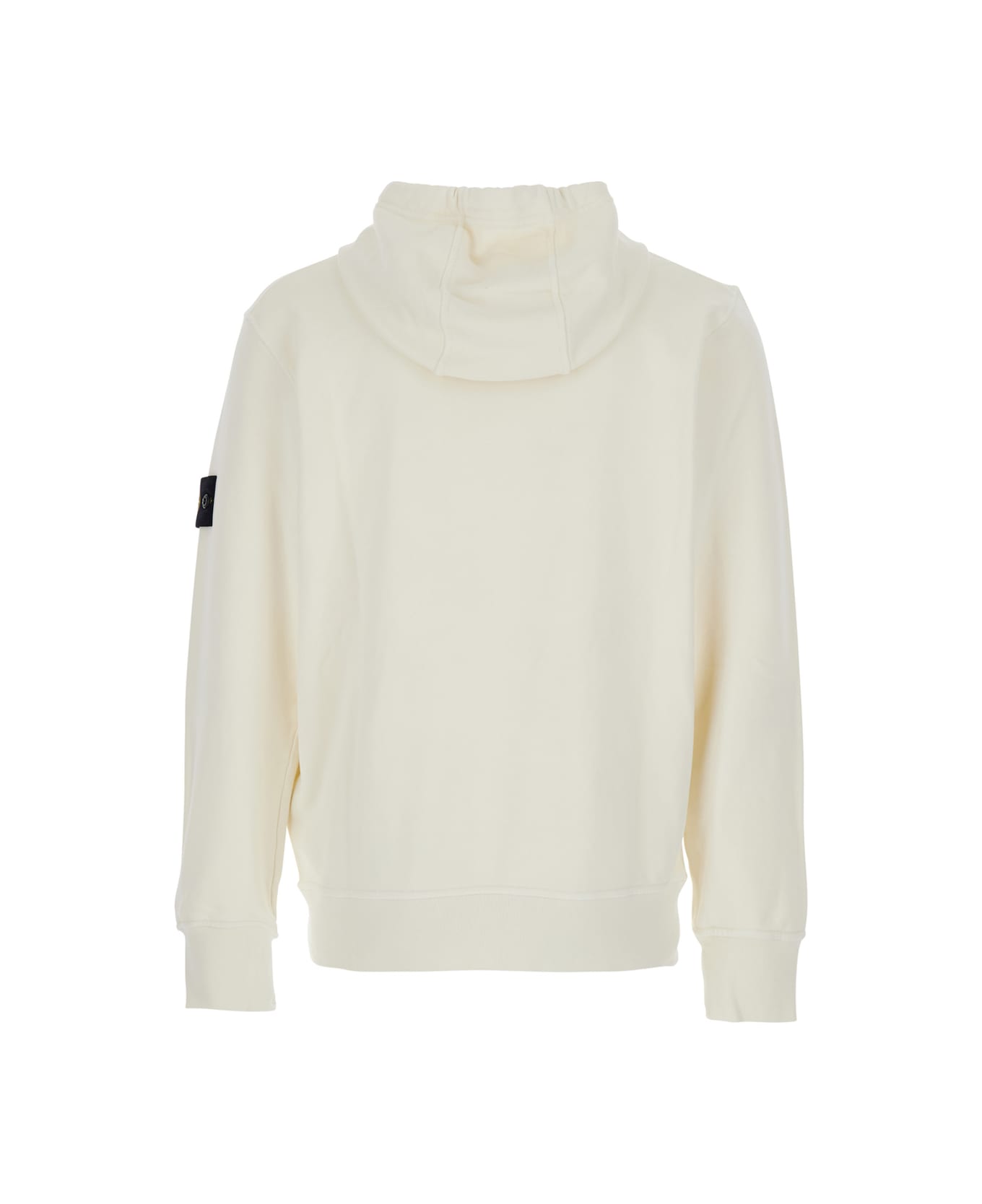 Stone Island White Hoodie With Fixed Hood And Logo Patch On The Sleeve In Cotton Man - White