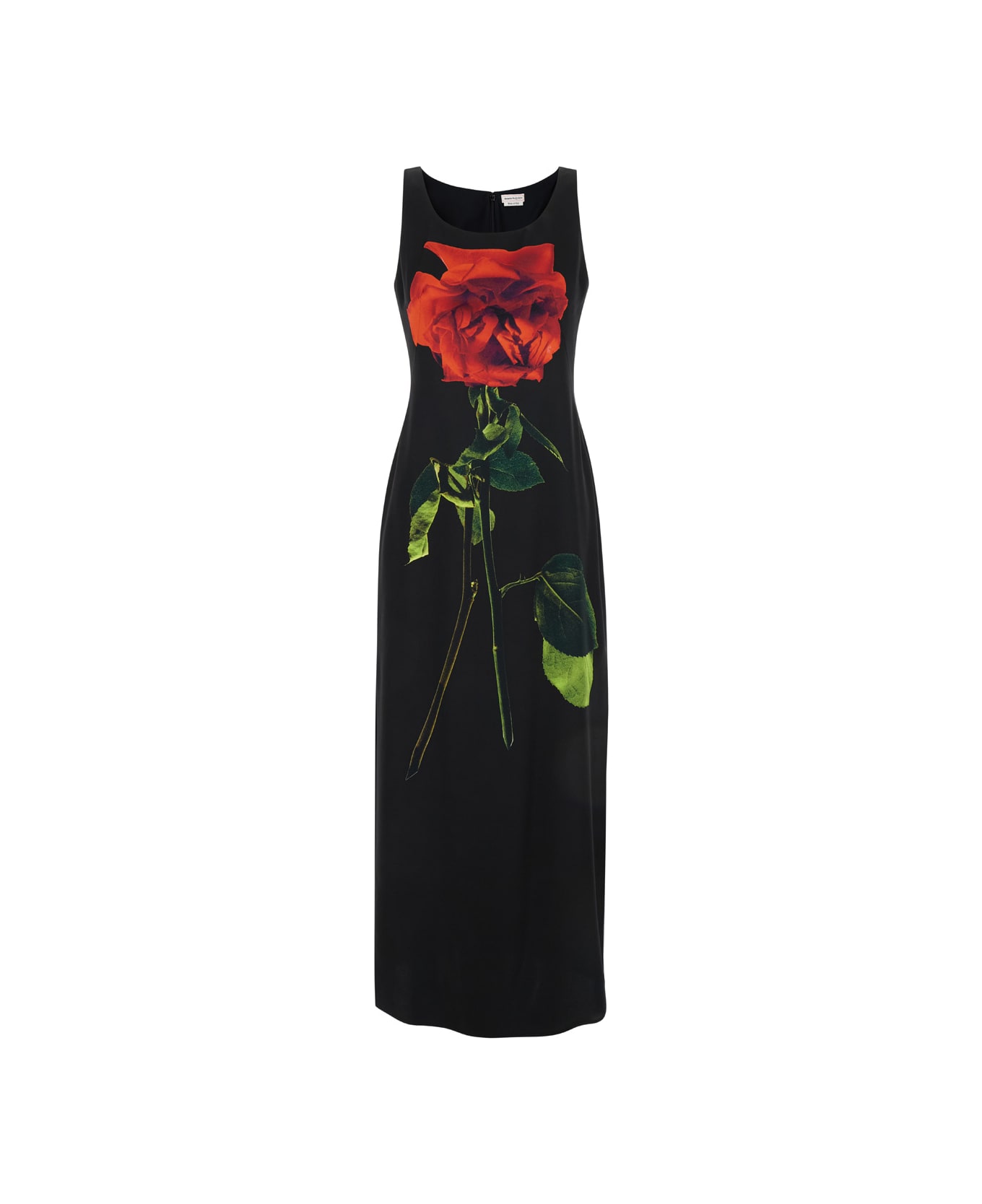 Alexander McQueen Long Dress With Rose Print - Black