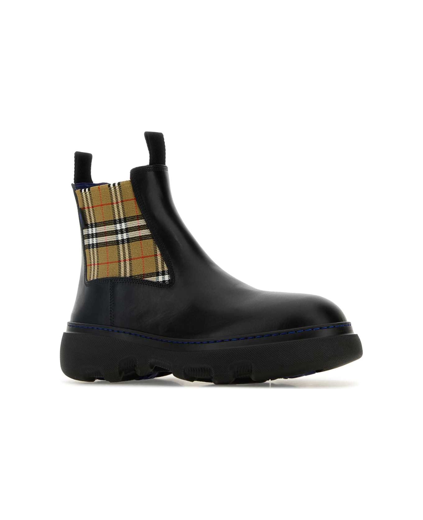 Burberry Black Leather Ankle Boots - BLACKSANDIPCHECK