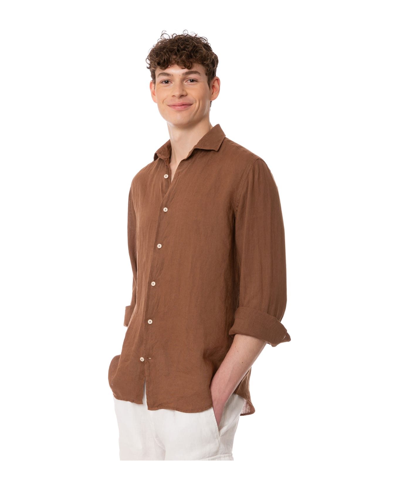 MC2 Saint Barth Man Brown Linen Pamplona Shirt - BROWN シャツ