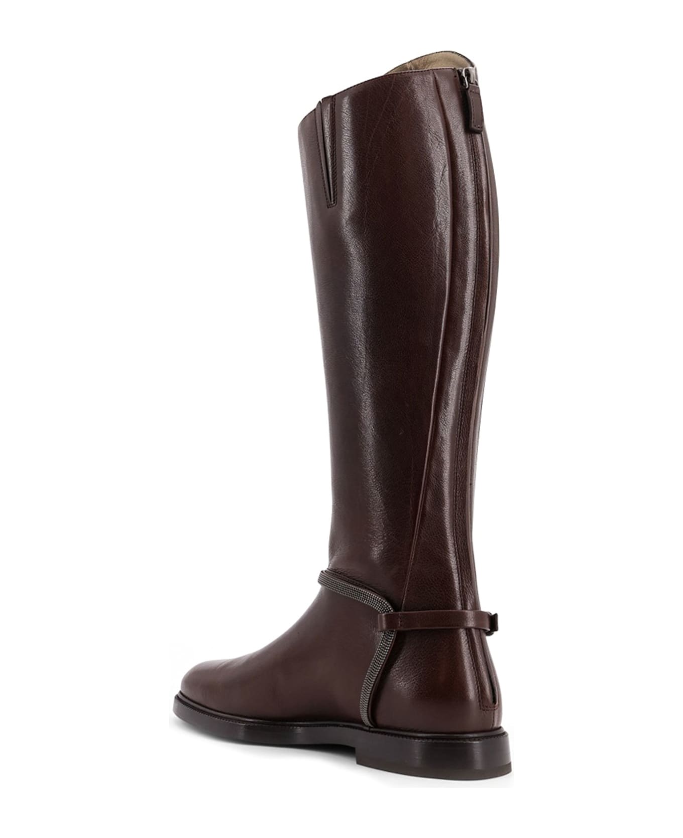 Brunello Cucinelli Leather Boots With Monili Detail - TESTA MORO