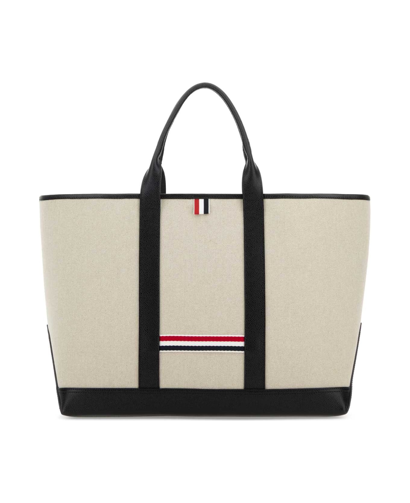 Thom Browne Sand Canvas Medium Rwb-stripe Shopping Bag - Black