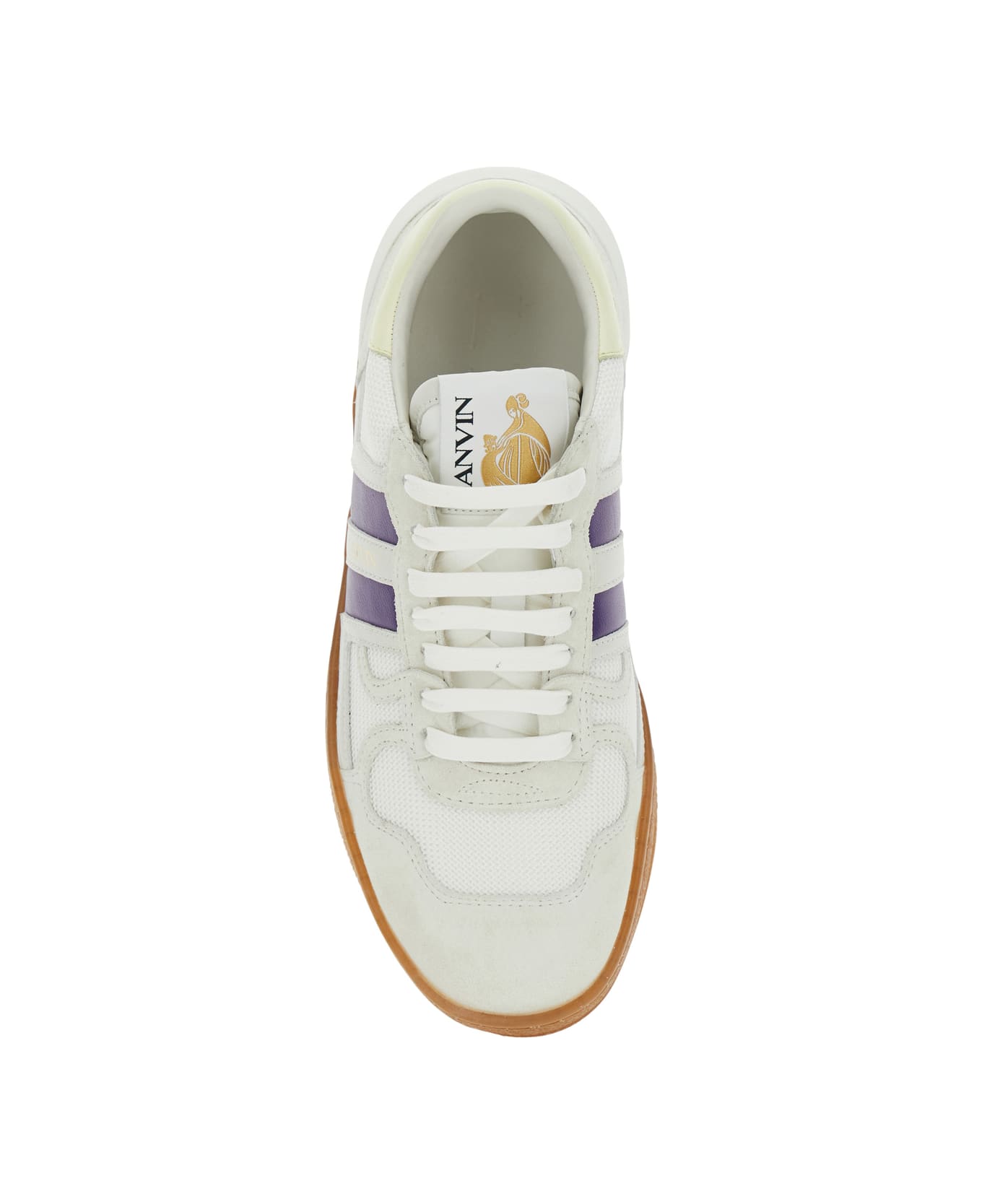 Lanvin 
clay
 White Sneaker With Mesh Inserts And Side Striped Detail In Leather Unisex - White