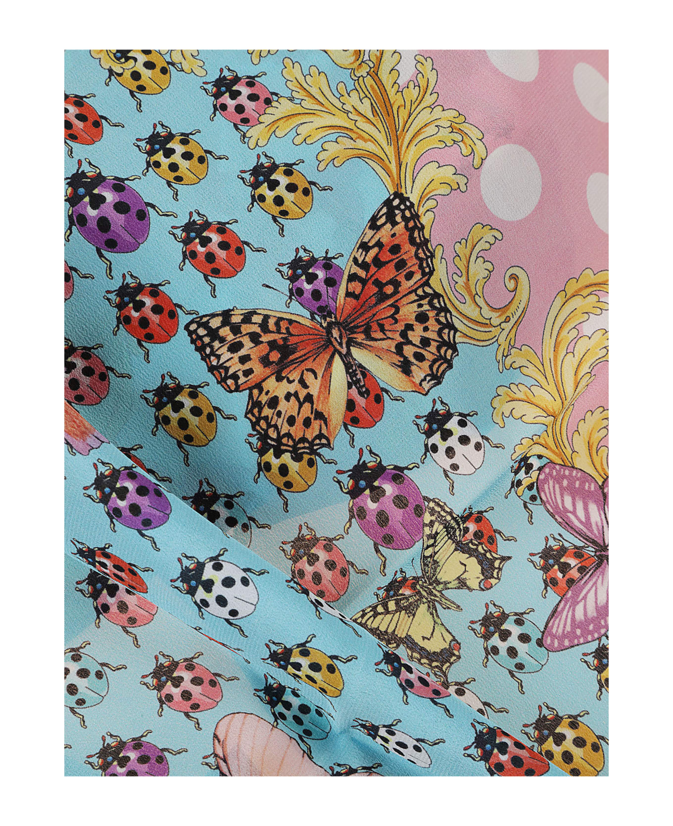 Versace Polka Dot Lady Bug & Butterfly Printed Scarf - Multicolor