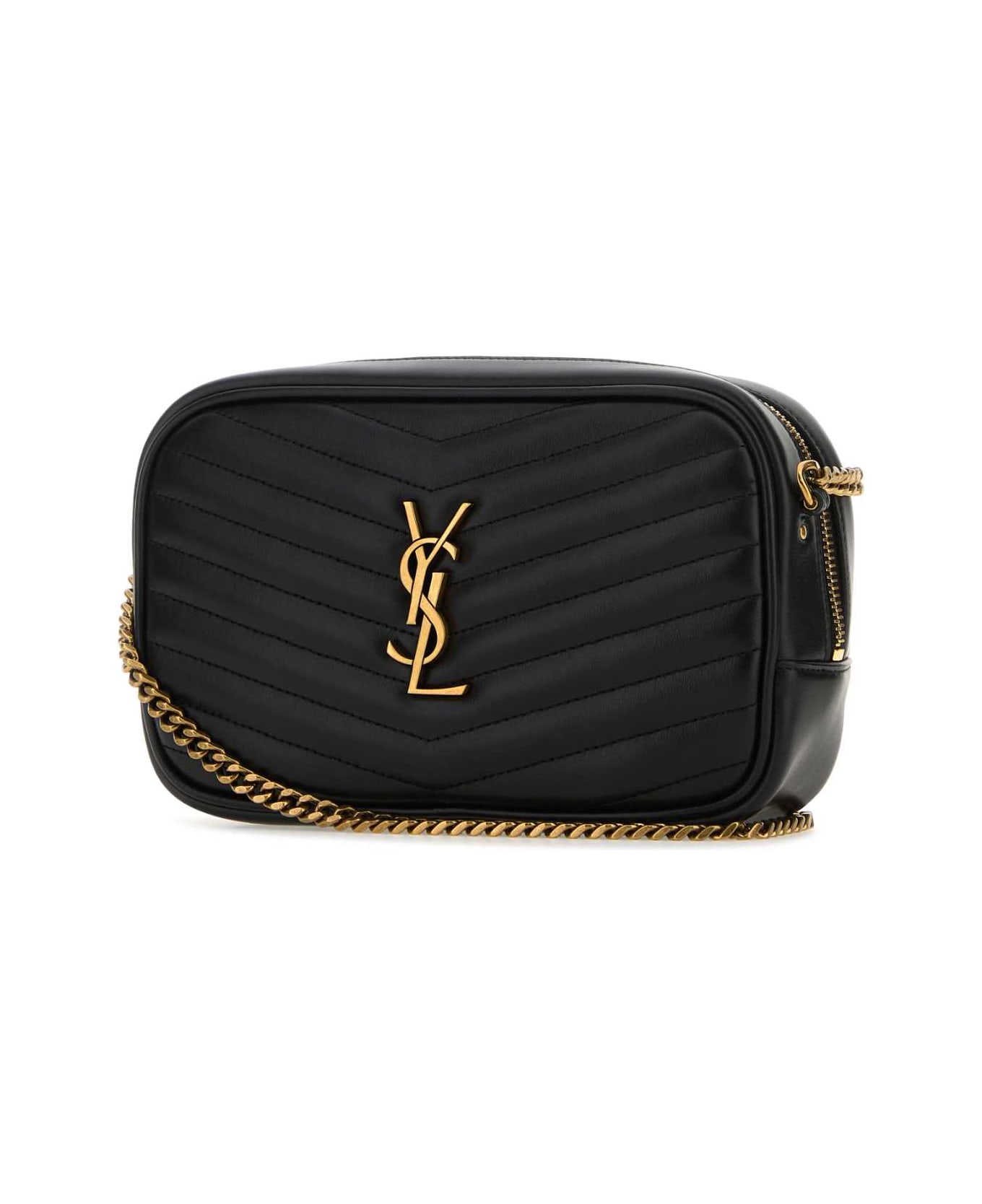 Saint Laurent Black Leather Mini Lou Crossbody Bag - Black