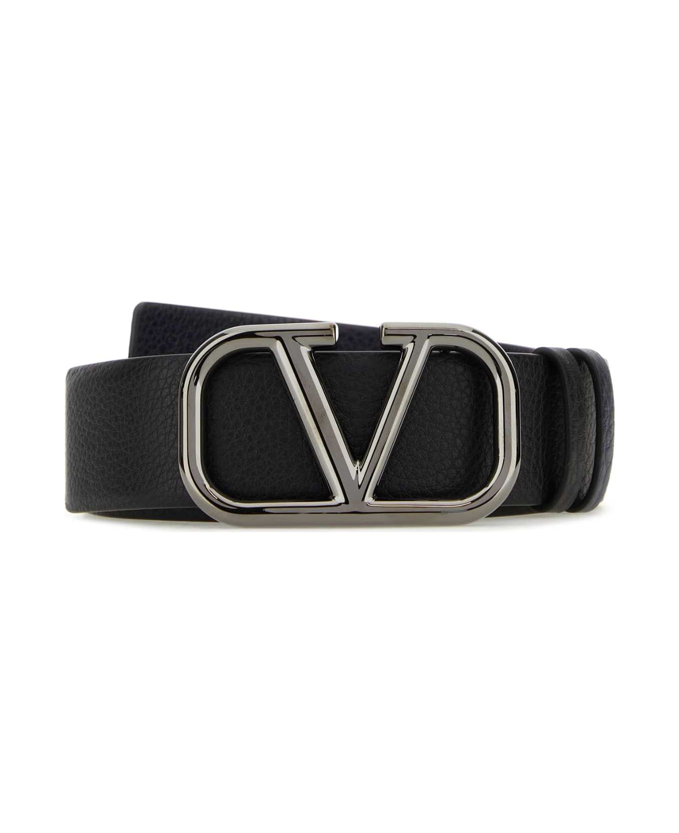 Valentino Garavani Black Leather Reversible Vlogo Belt - NERMAR ベルト