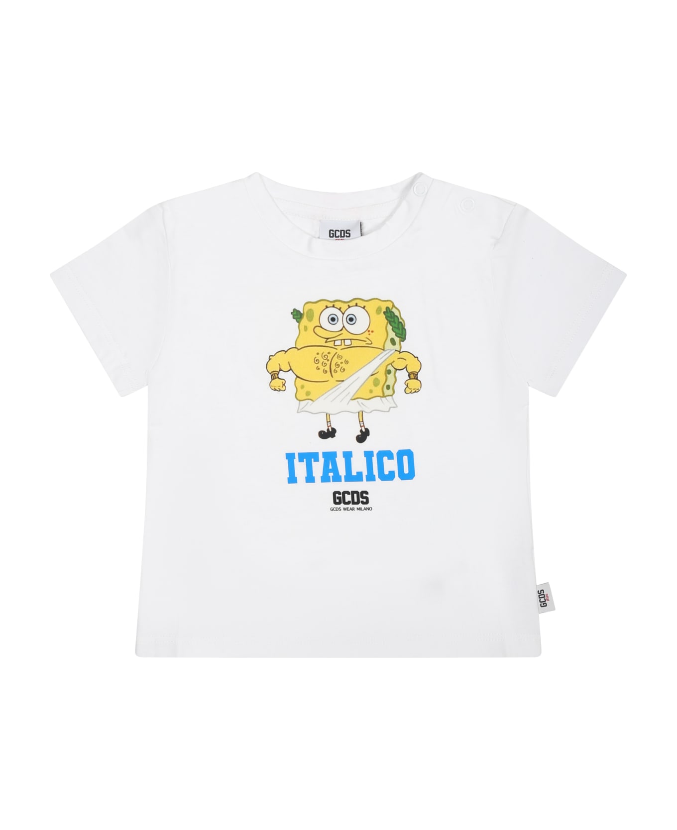 GCDS Mini White T-shirt For Baby Girl With Spongebob Print - White