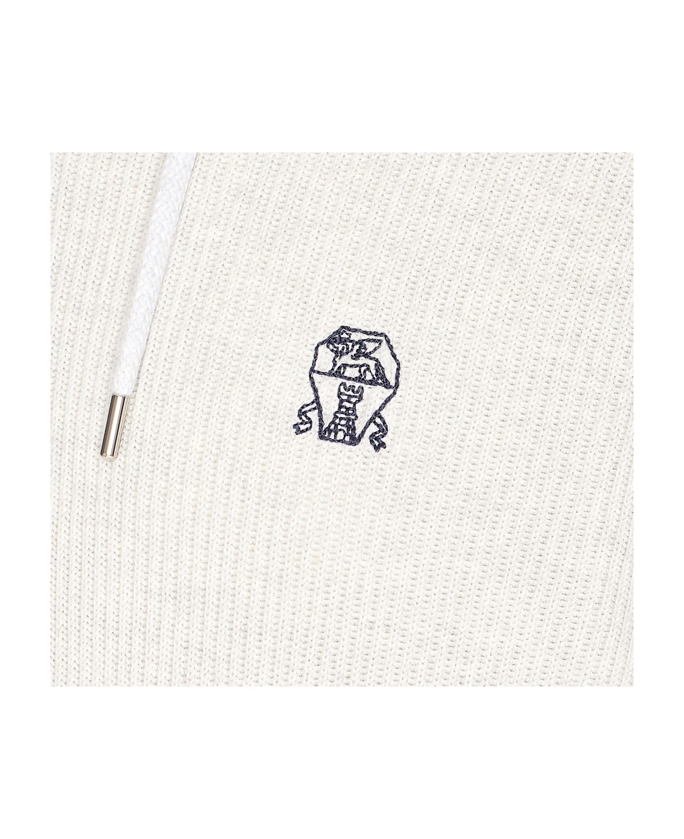 Brunello Cucinelli Logo Zipped Hoodie - White ニットウェア
