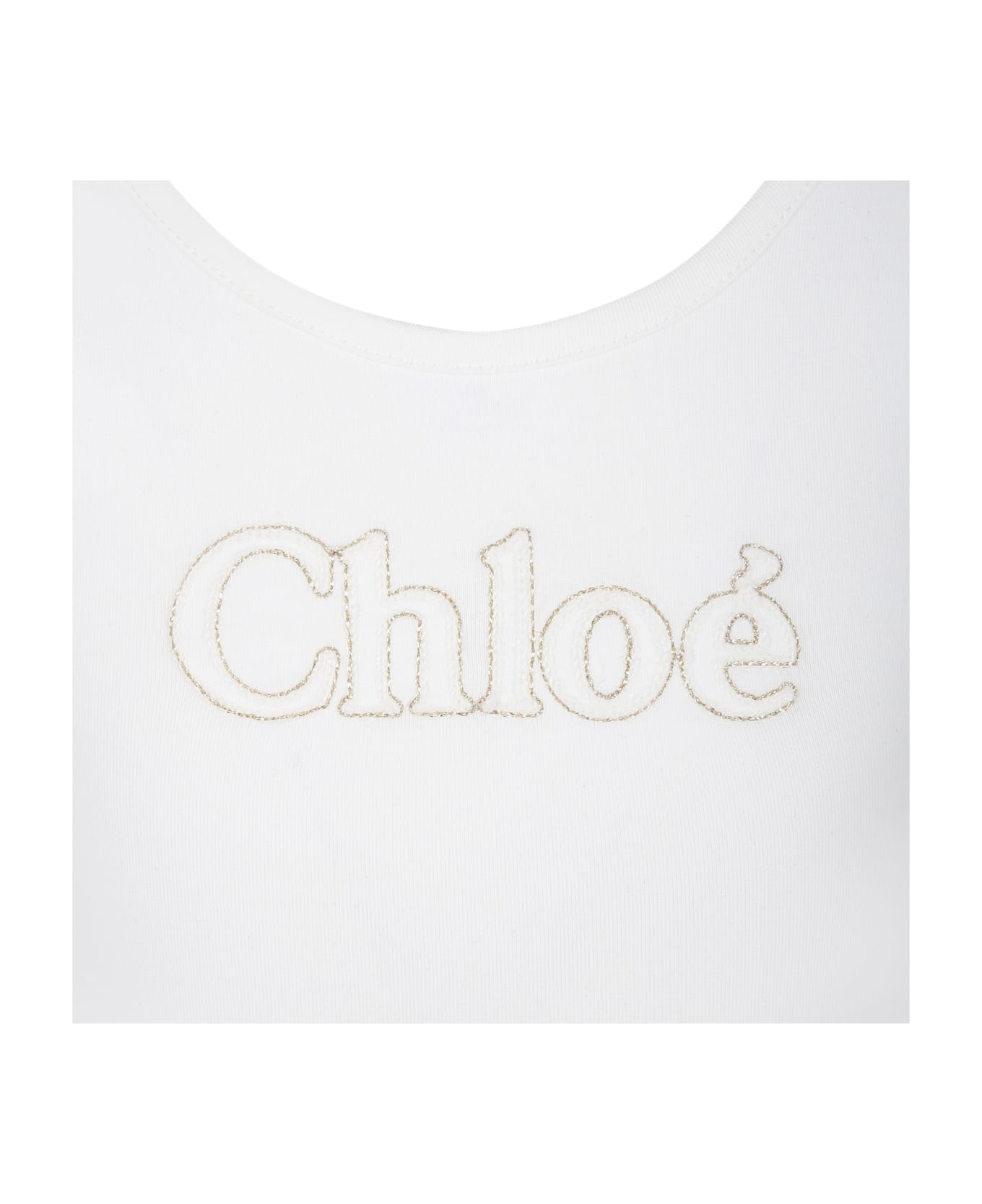 Chloé White Cotton Top For Girl With Embroidered Logo - Bianco