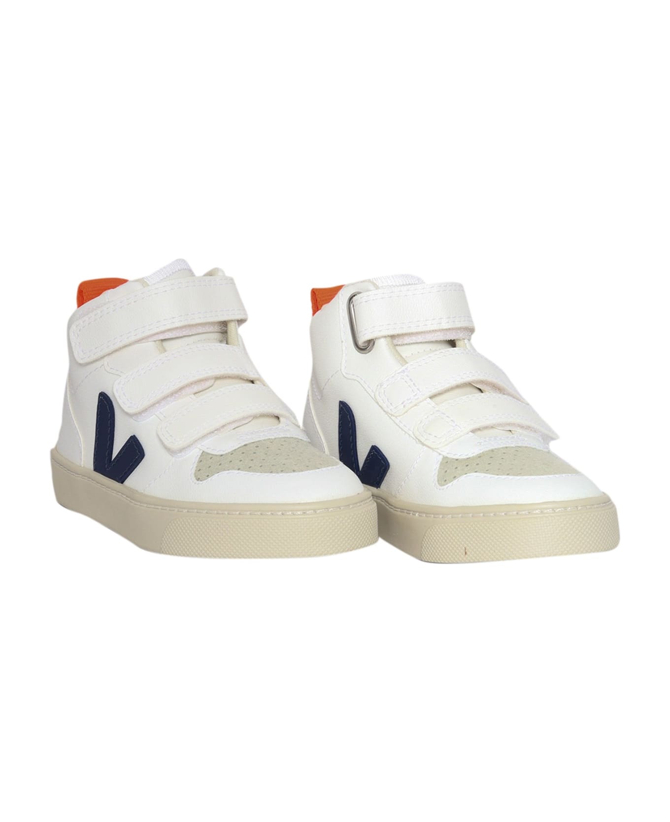 Veja Small V-10 Mid Cwl White_cobalte_orange-fluo Sneakers - WHITE