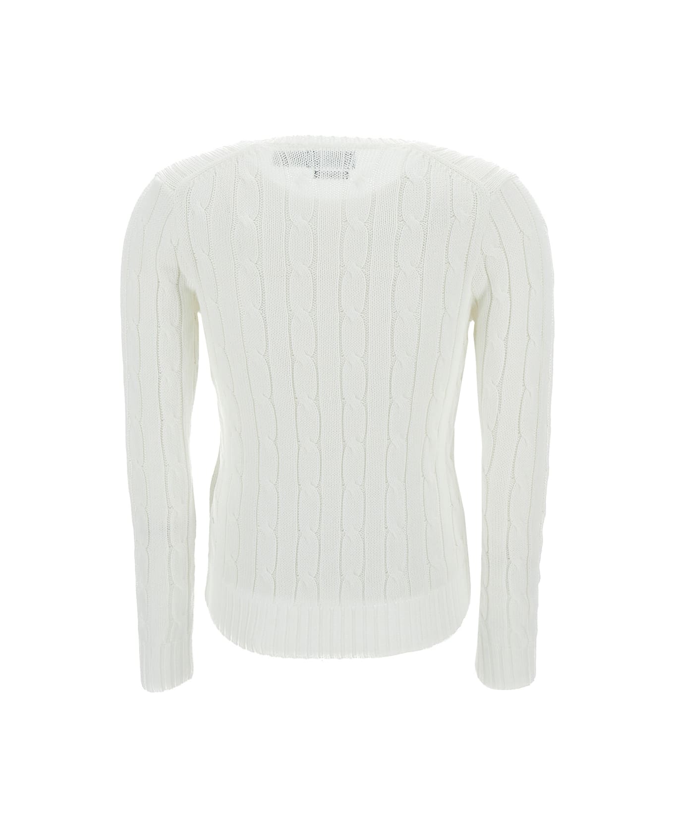Polo Ralph Lauren 'kimberly' White Cable-knit Pullover With Pony Embroidery In Cotton Woman - White
