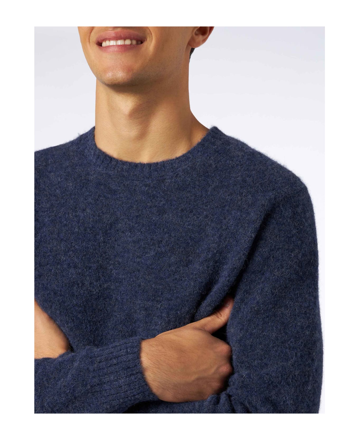 MC2 Saint Barth Man Navy Blue Stretch Wool Sweater With St. Barth Embroidery - BLUE
