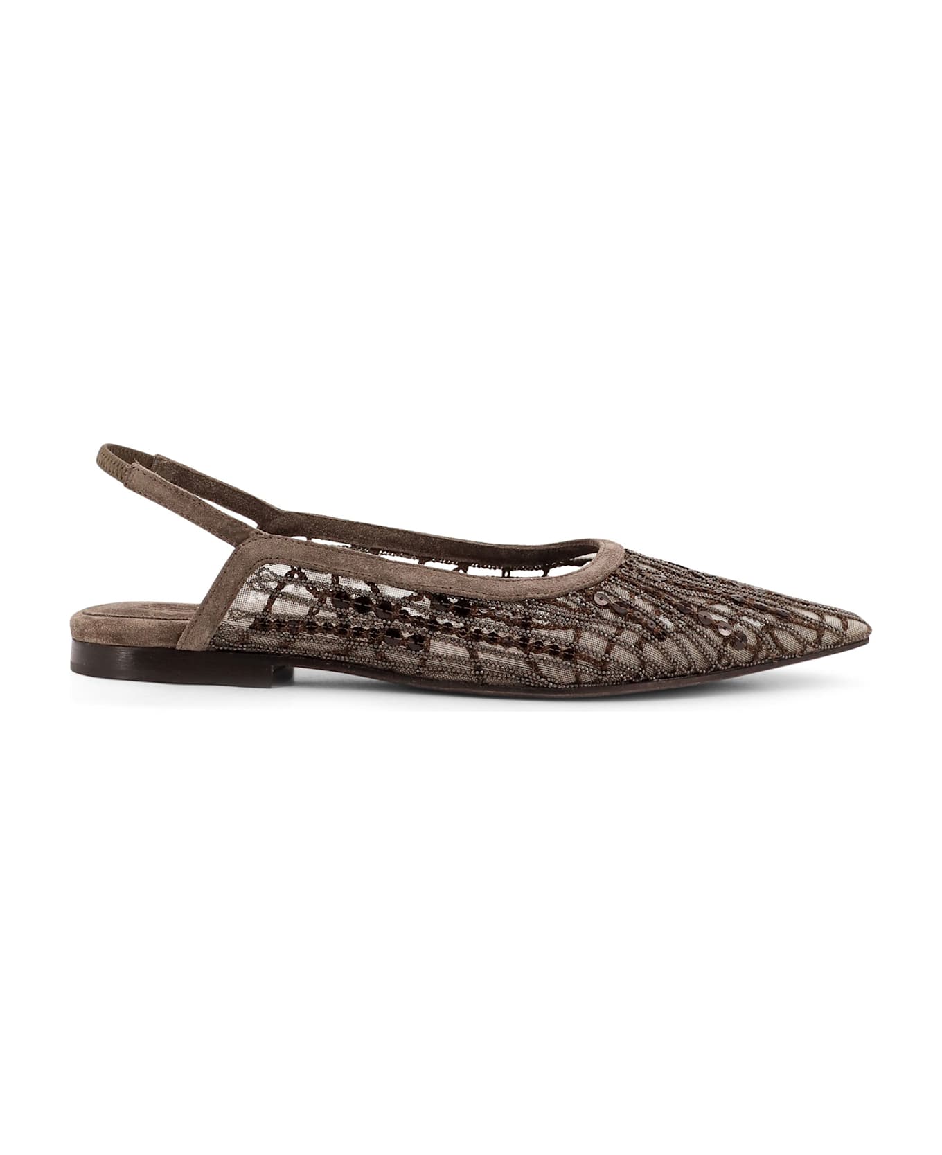 Brunello Cucinelli Glistening Abstract Embroidery Ballerinas - Brown