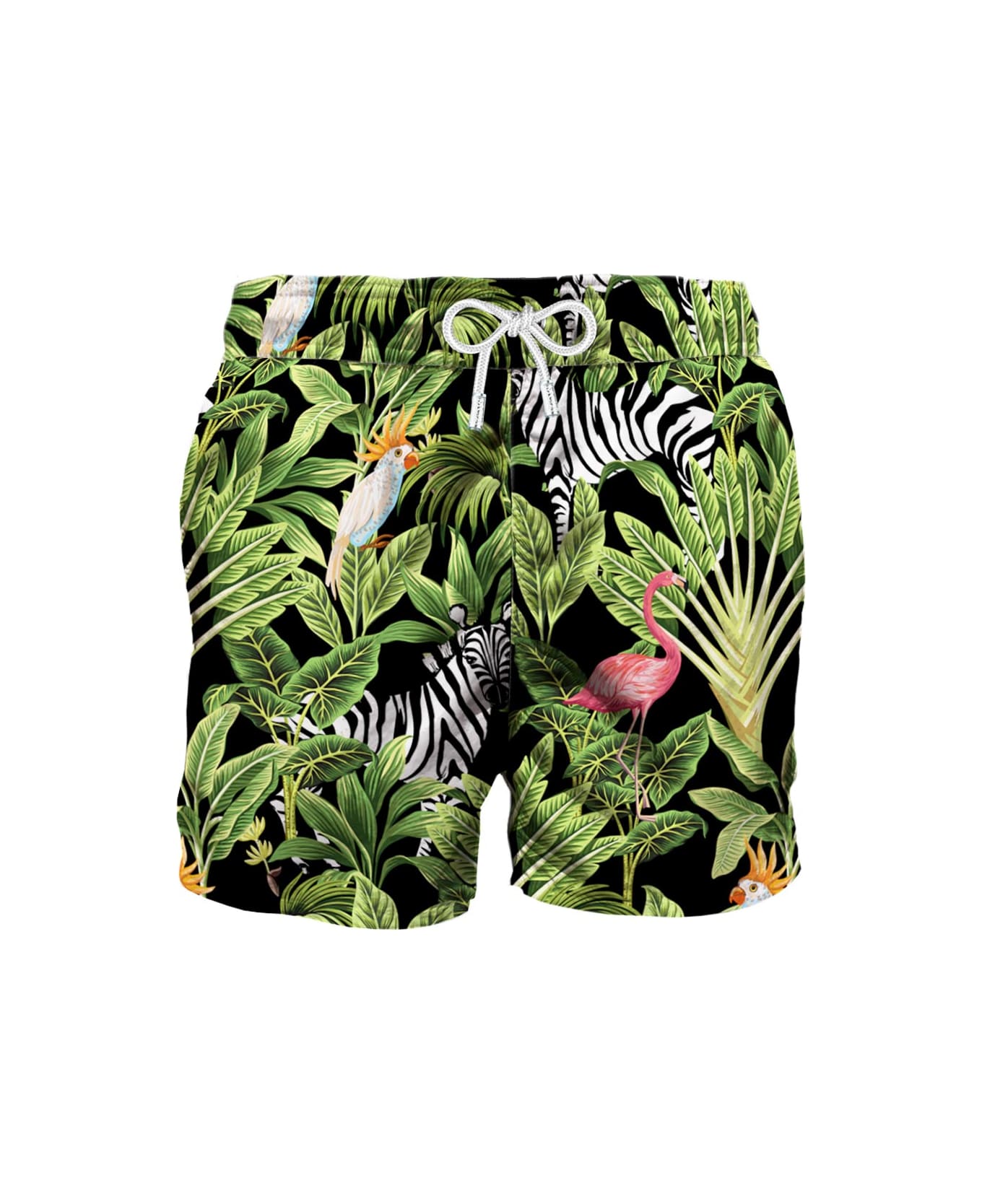 MC2 Saint Barth Tropical Print Mid-length Swim Shorts - BLACK