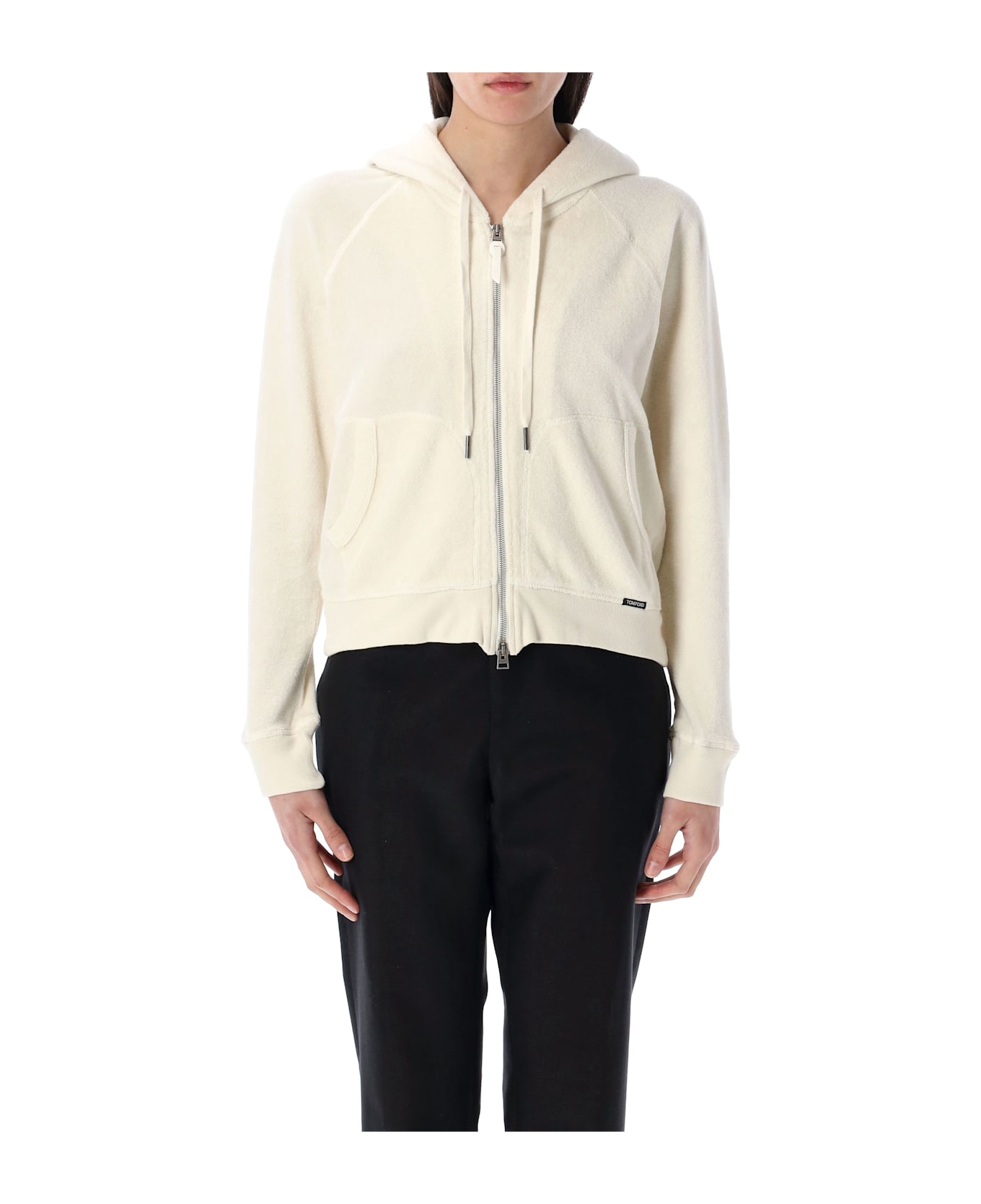 Tom Ford Towelling Zip Hoodie - ECRU