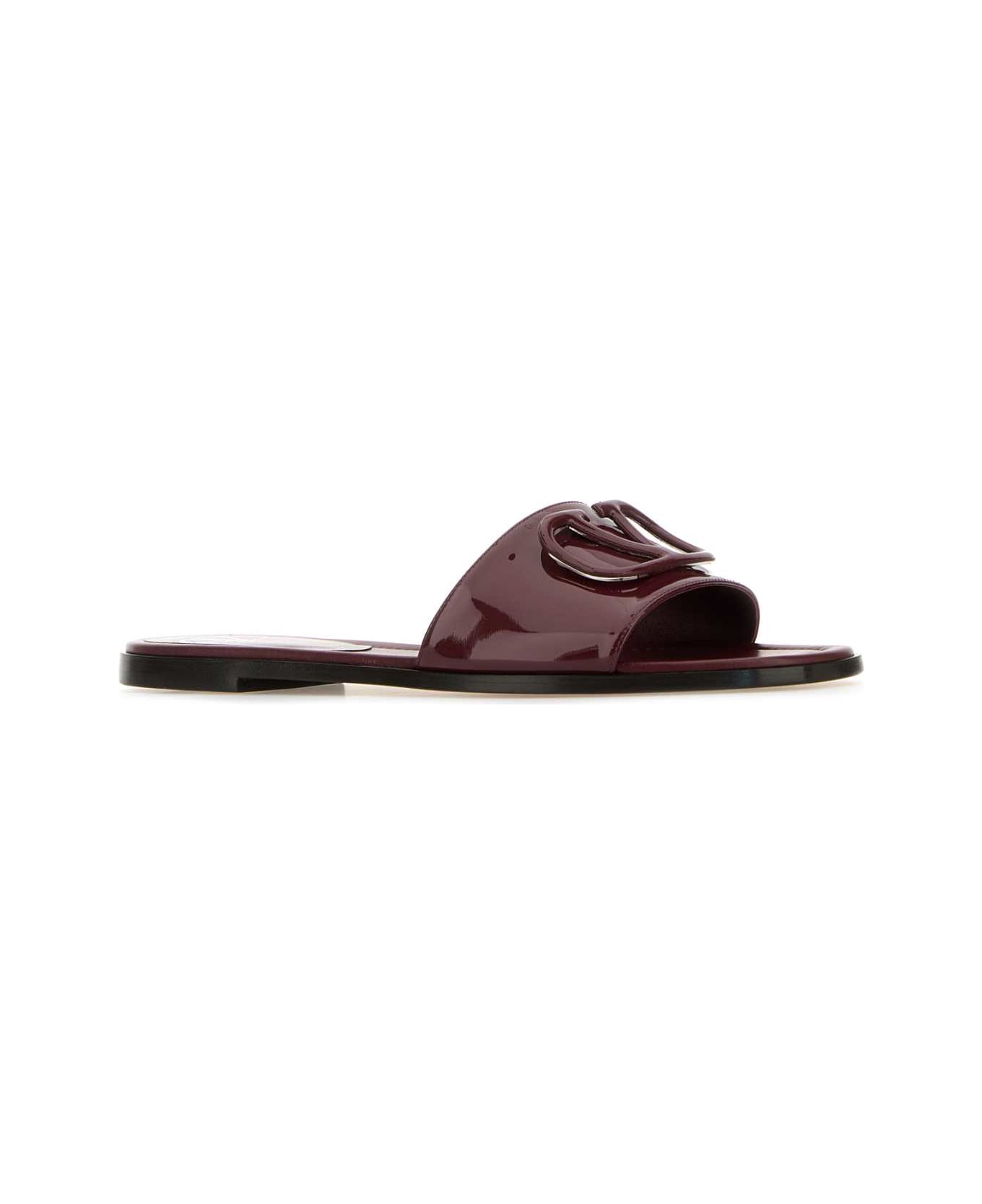 Valentino Garavani Burgundy Leather Vlogo Signature Slippers - ROSEWOOD