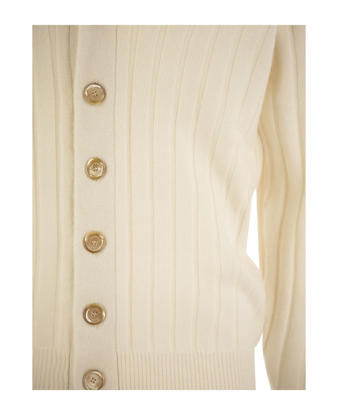 Brunello Cucinelli Ribbed Cashmere Cardigan - Ecru