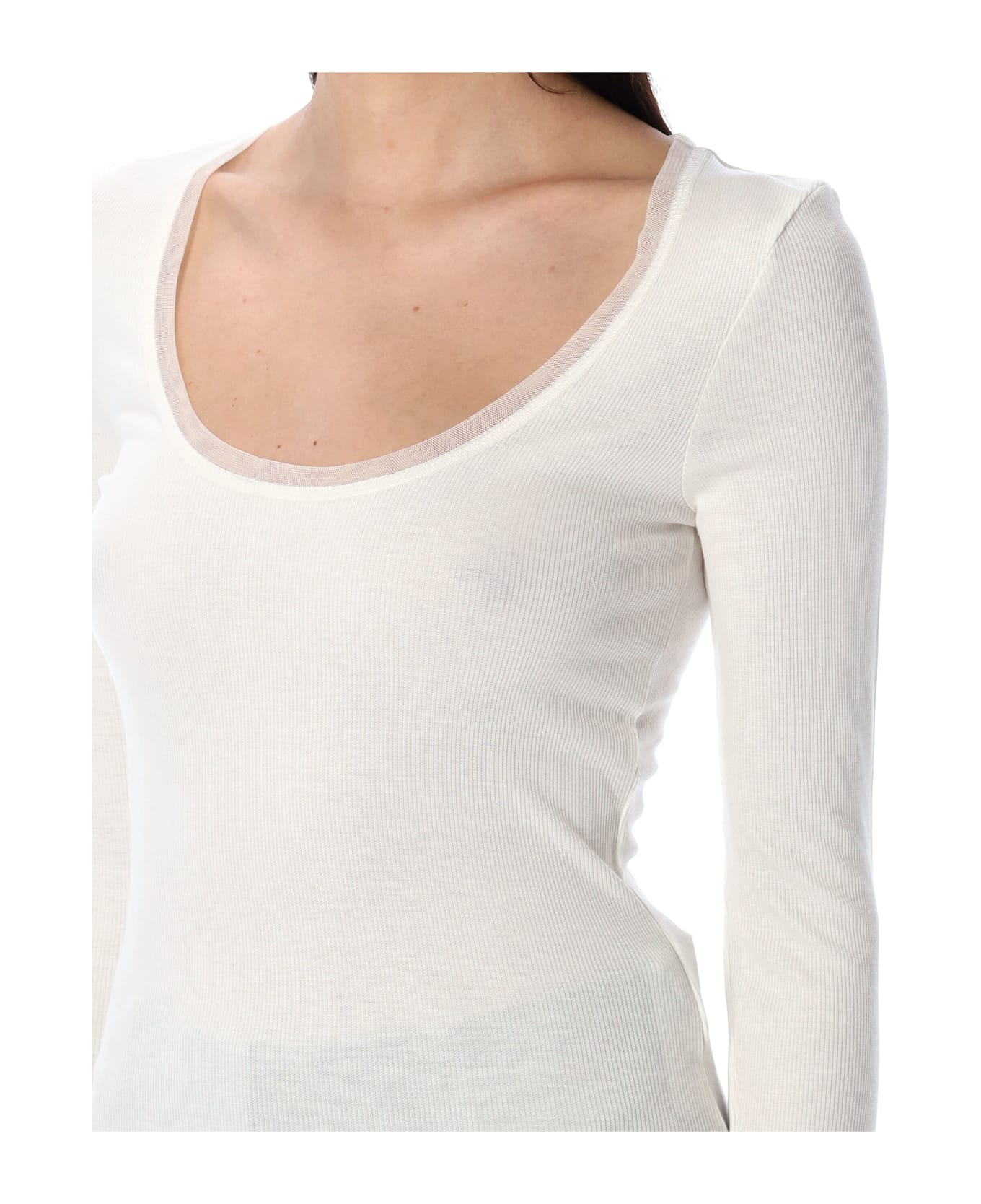 REMAIN Birger Christensen Long Sleeve Jersey Top - CLOUD WHITE
