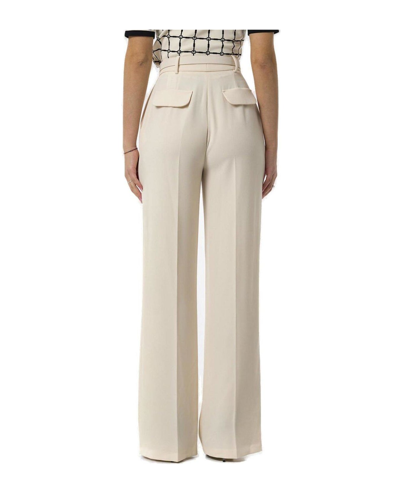 Elisabetta Franchi Belt Detailed Lightweight Crêpe Trousers - Naturale