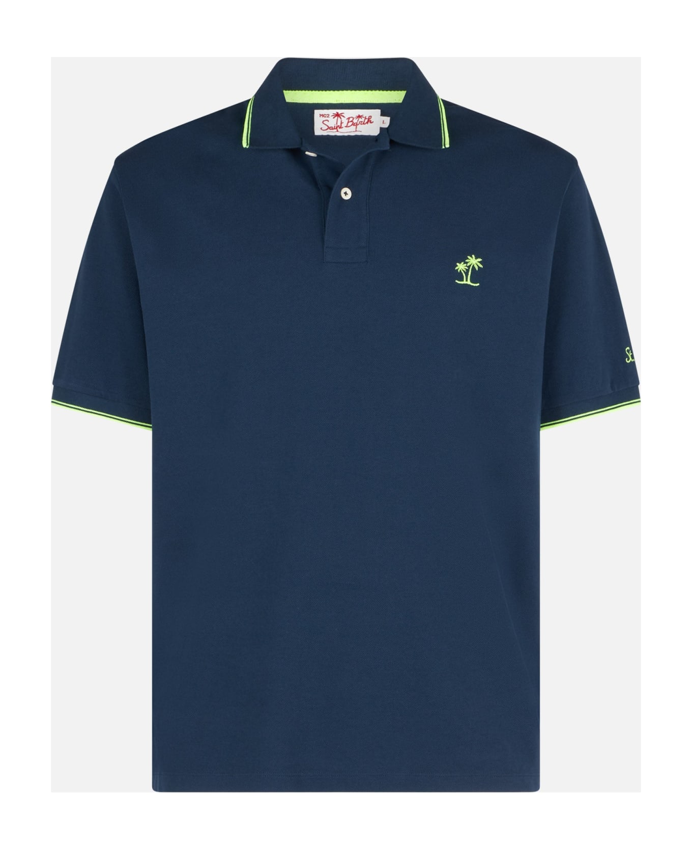 MC2 Saint Barth Blue Piquet Polo With St. Barth Logo And Contrasts - BLUE