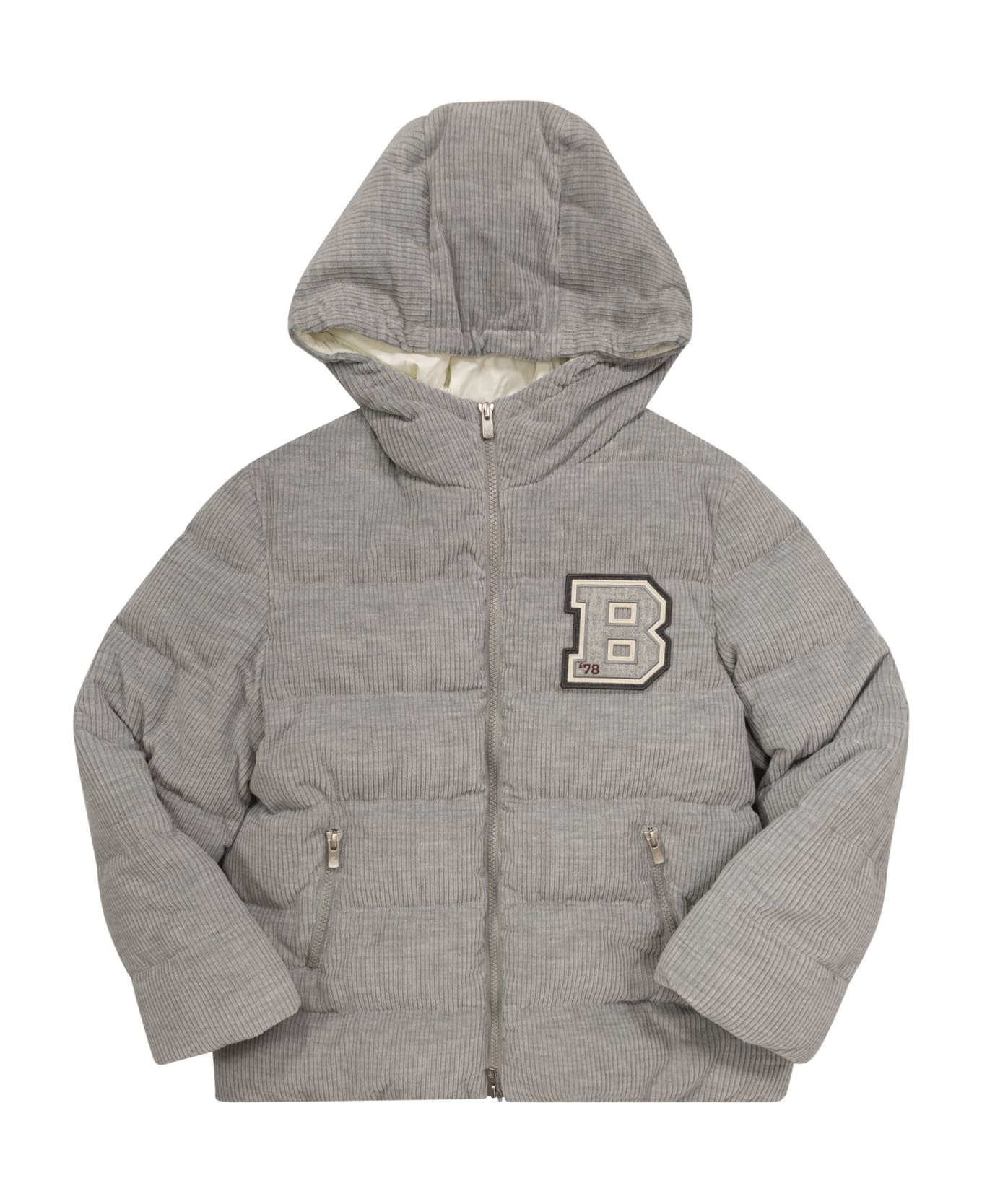 Brunello Cucinelli Down Jacket With Padded Hood - Grey