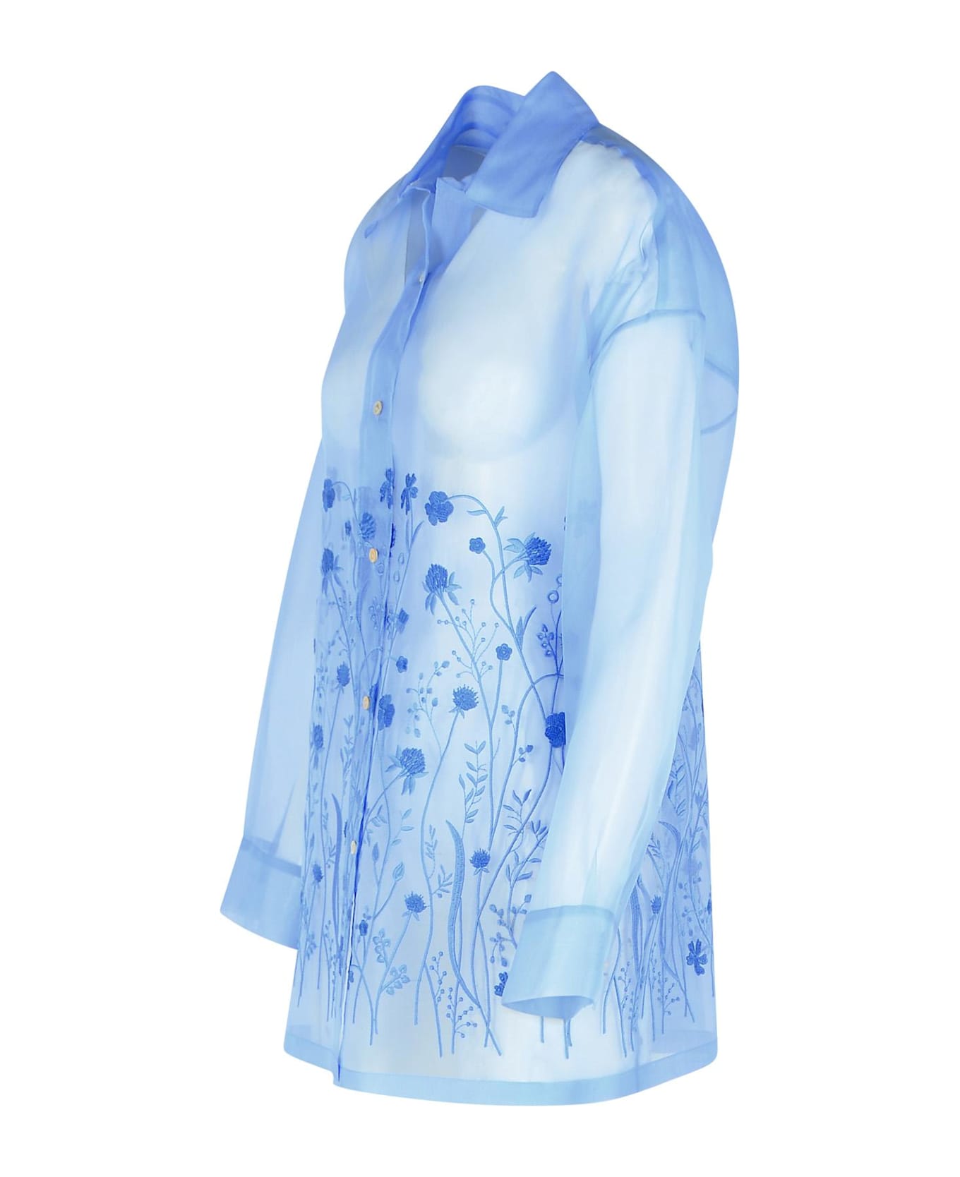Parosh 
fiori
 Light Blue Silk Shirt - Blu Cielo
