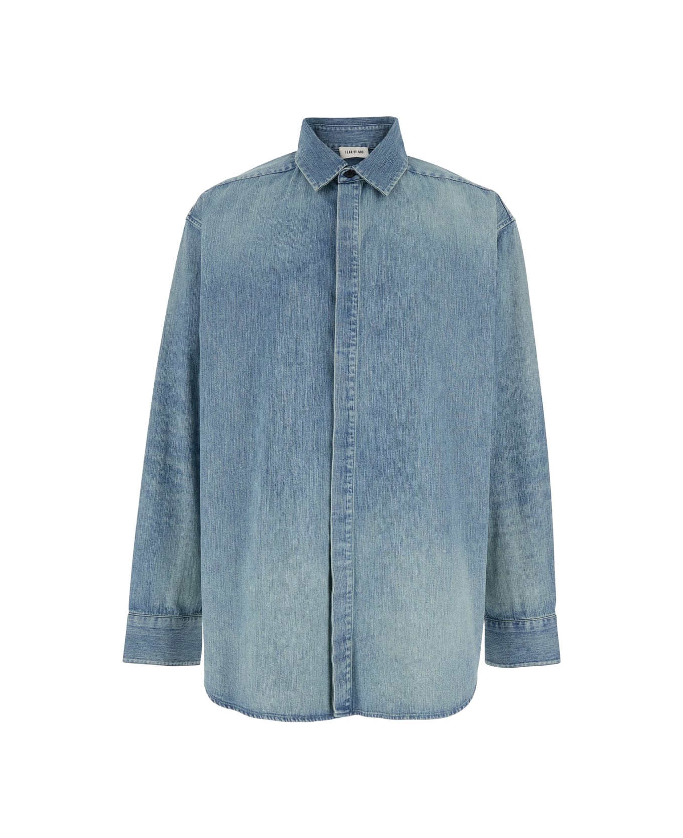 Fear of God Blue Shirt With Classic Collar And Logo Patch On The Back In Denim Man - Blu