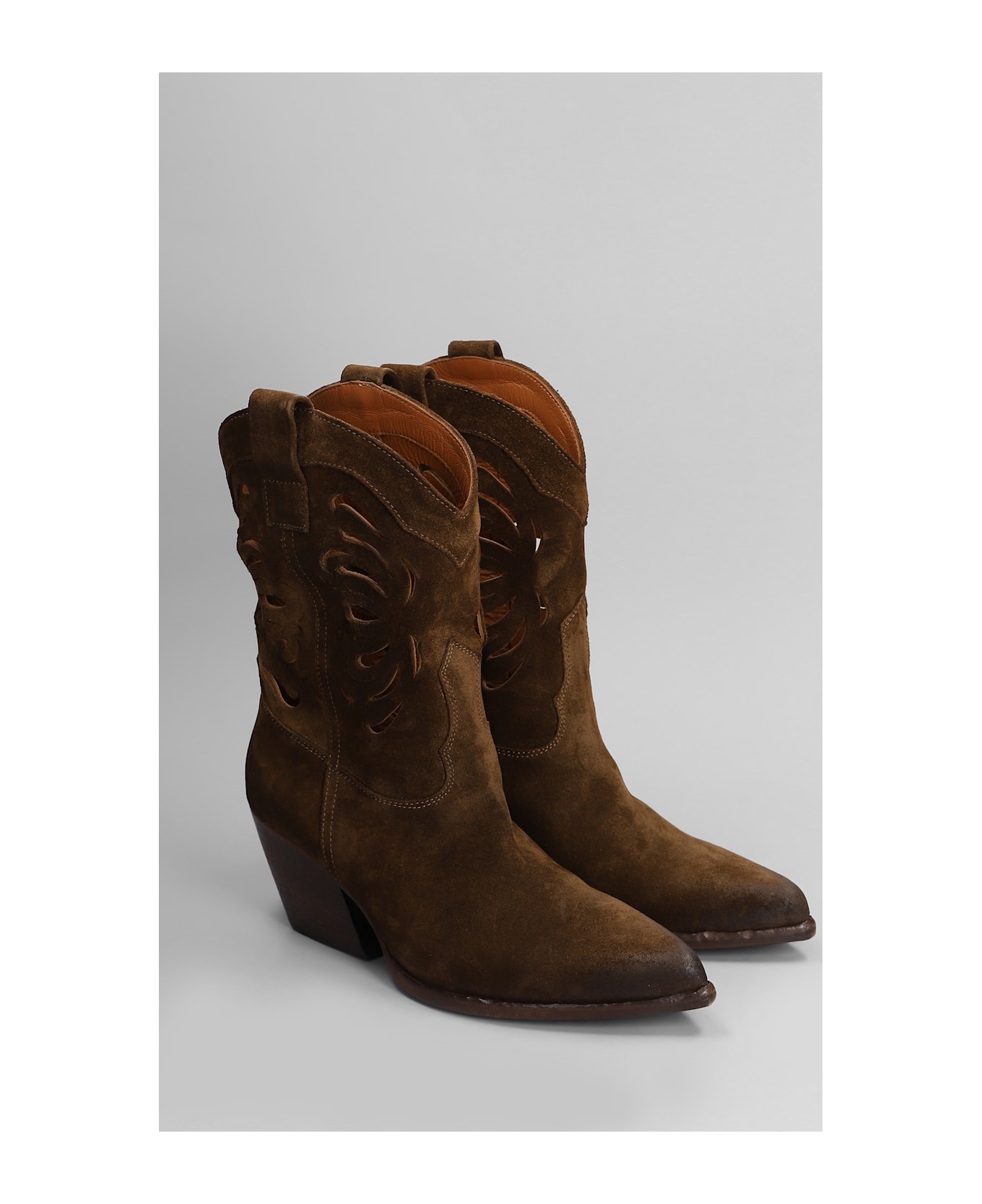 Elena Iachi Texan Ankle Boots In Leather Color Suede - leather color