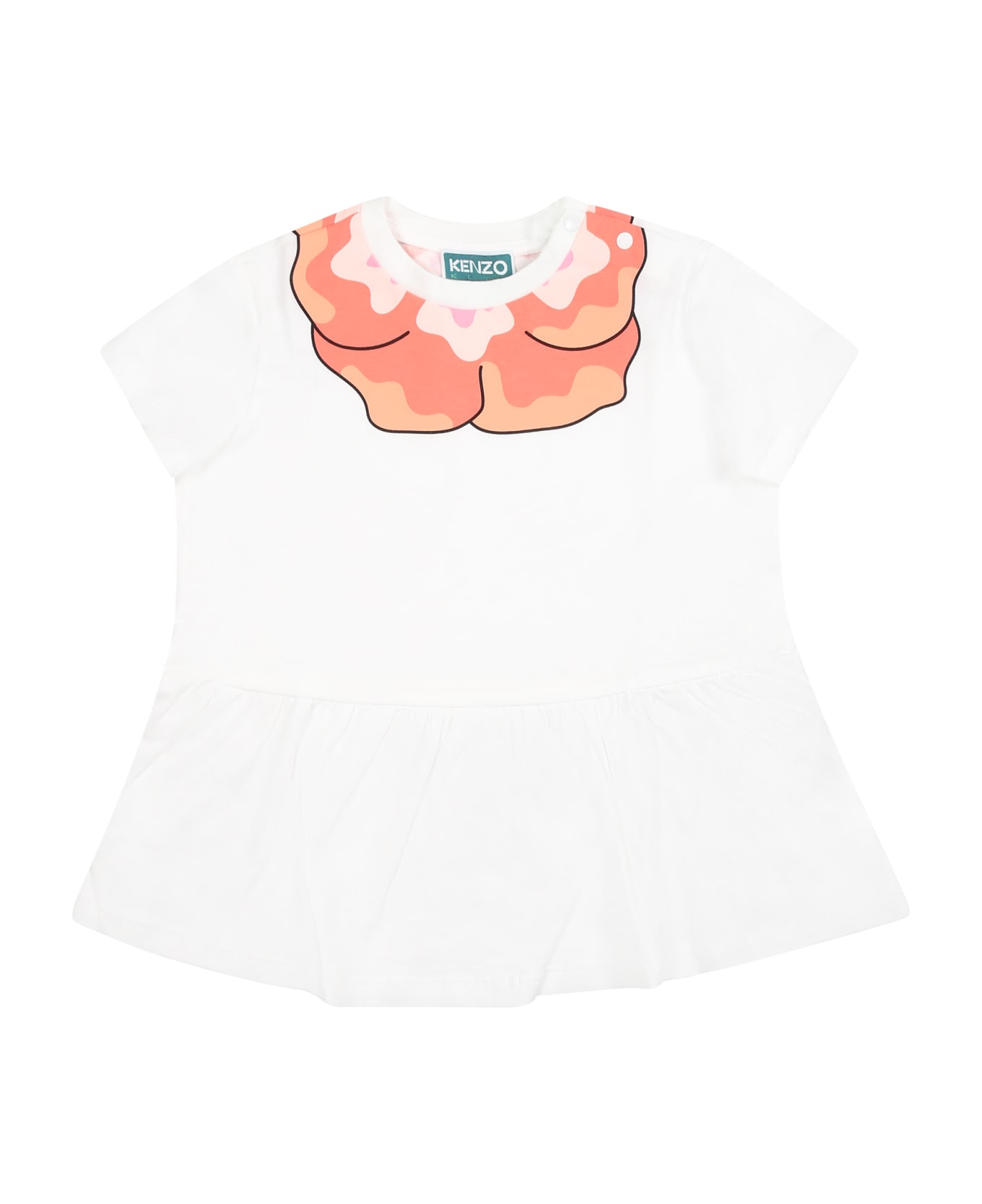 Kenzo Kids White Casual Dress For Baby Girl With Poppy - White