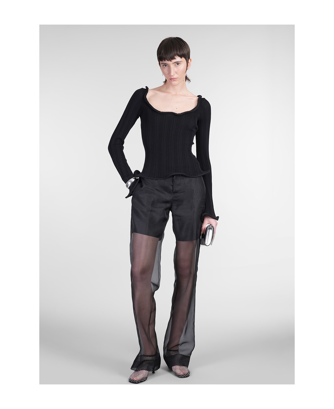 Del Core Pants In Black Silk - black