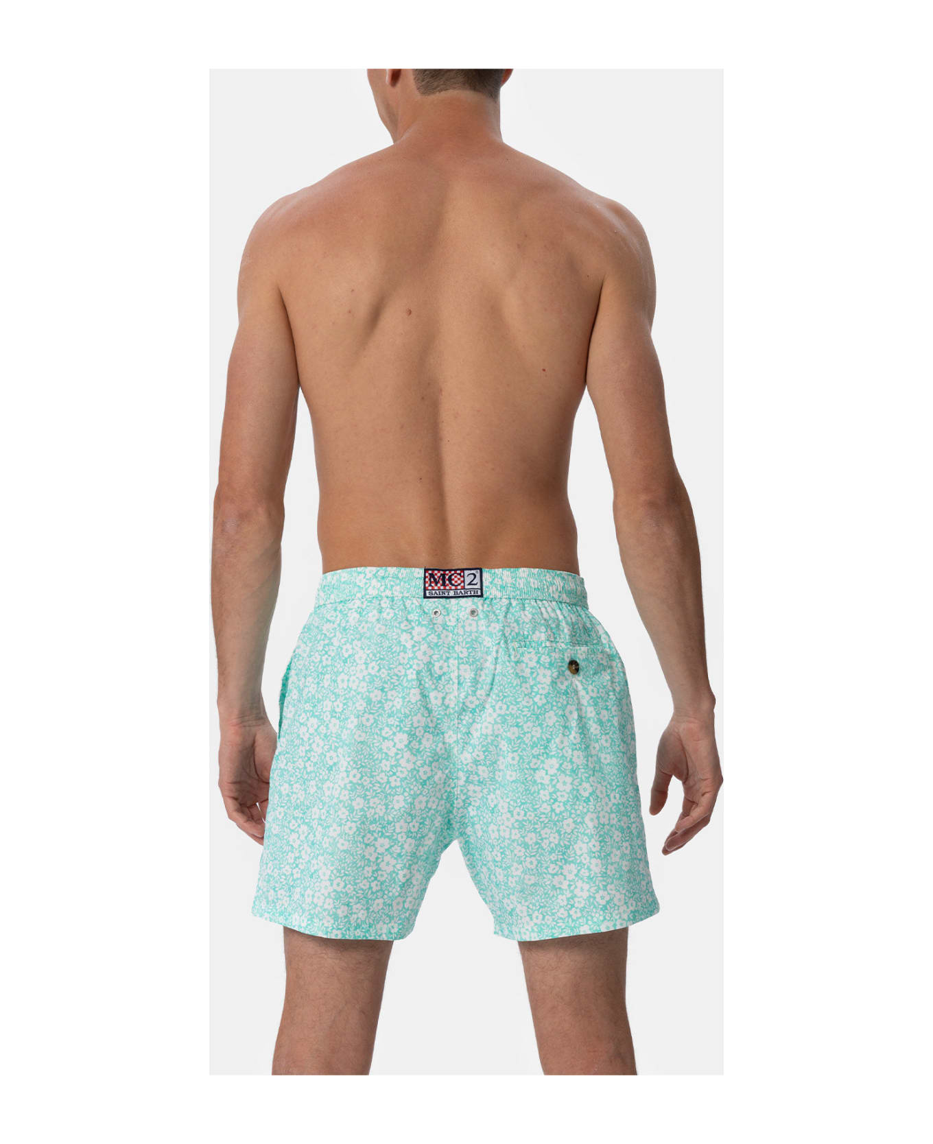 MC2 Saint Barth Comfort Light Classic Stretch Swim Shorts With Flower Print - GREEN