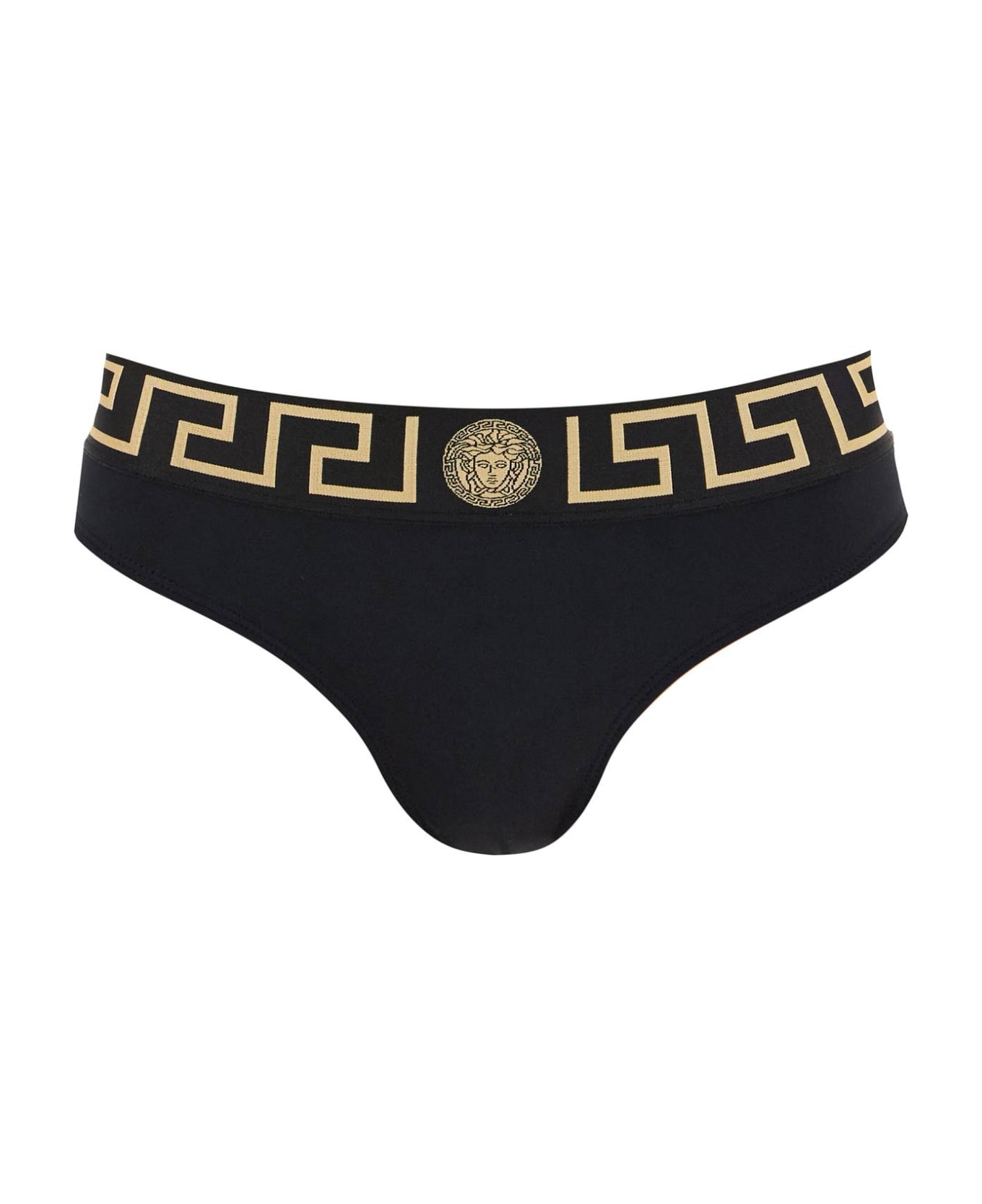 Versace Bikini Bottom With Greek Border - BLACK (Black)