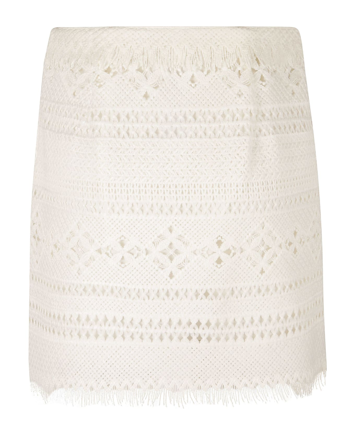 Ermanno Scervino Fringe Edge Pattern Woven Short Skirt - White