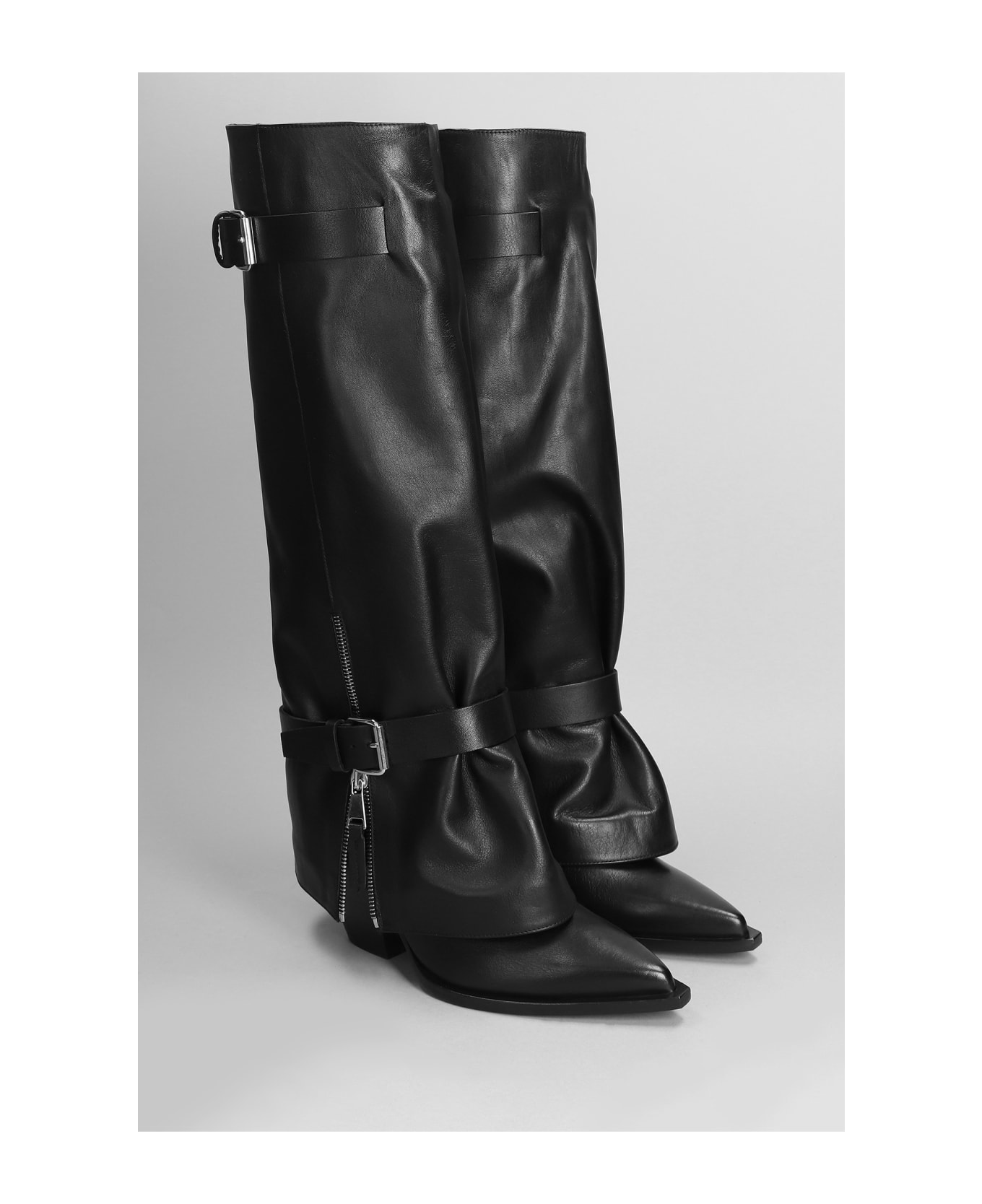 Elena Iachi Texan Boots In Black Leather - black