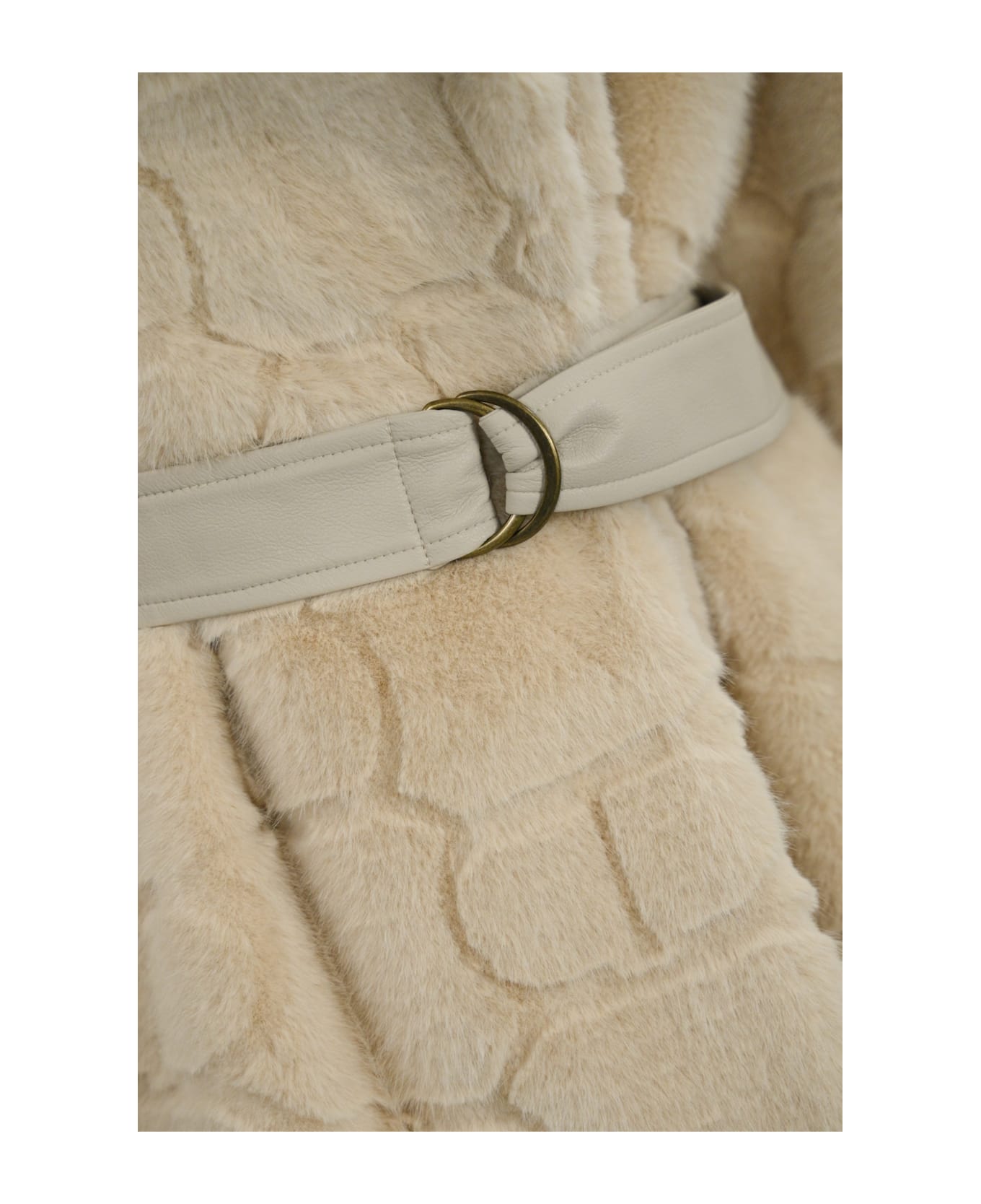 TwinSet Short Faux Fur Coat With Logo - Yellow Cream