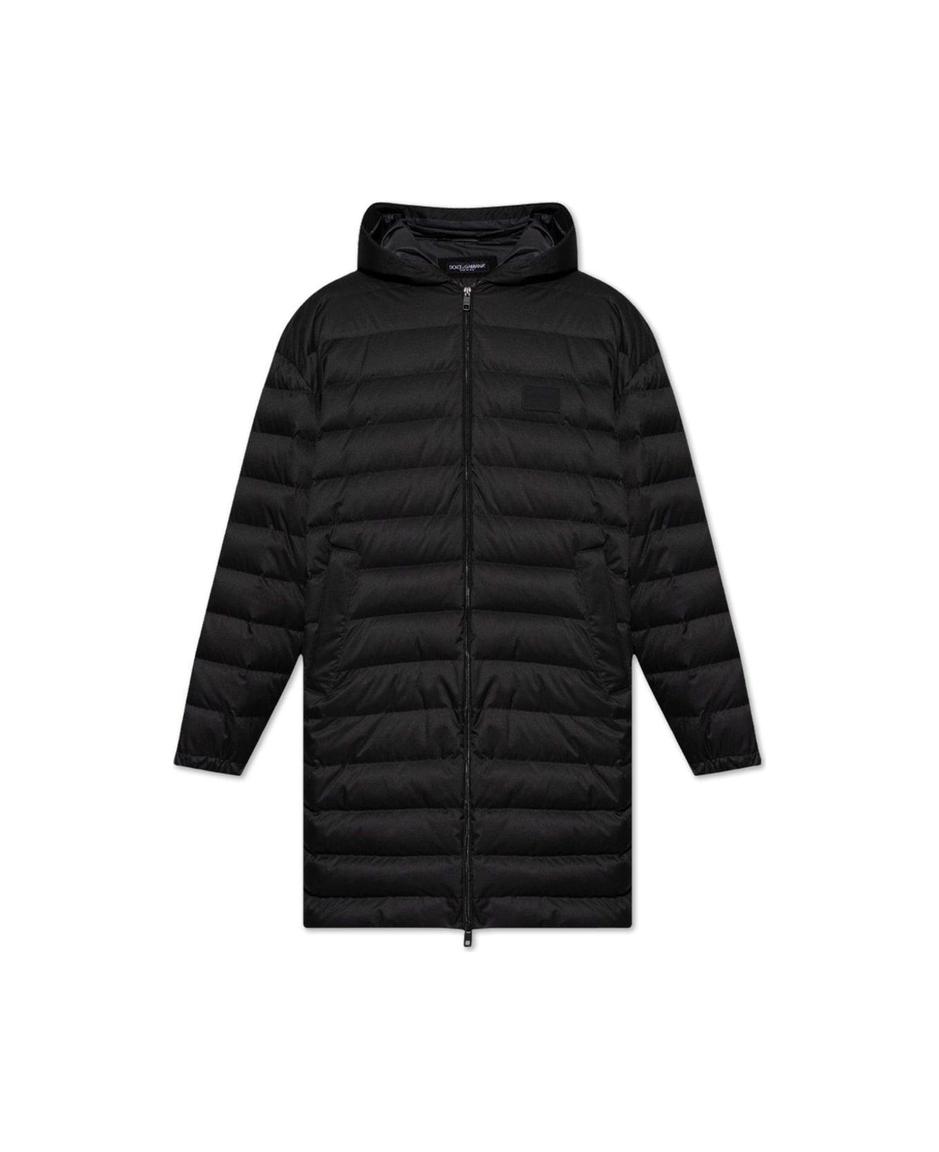 Dolce & Gabbana Logo Patch Quilted Down Coat - Nero コート