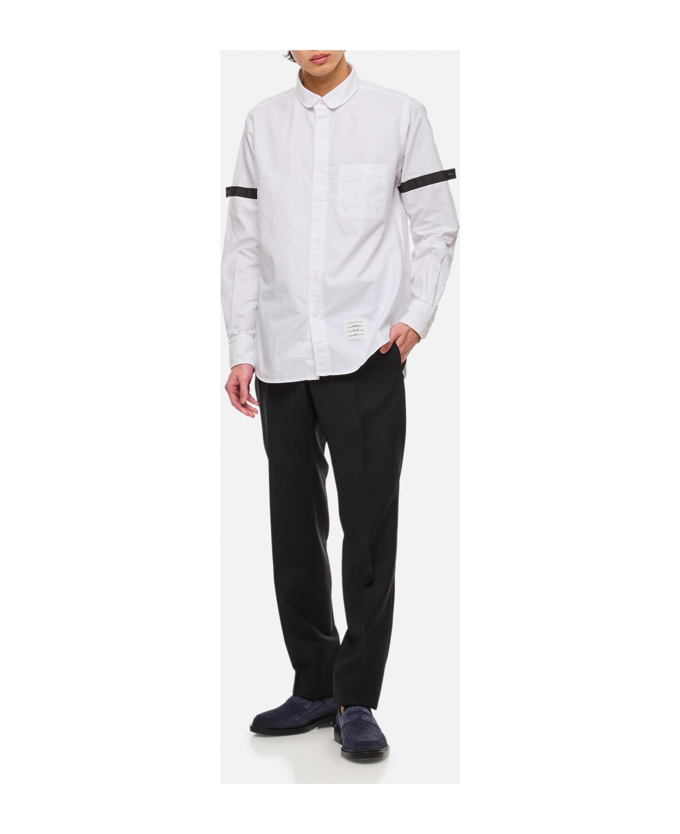 Thom Browne Straight Fit Mini Round Collar Cotton Shirt - White