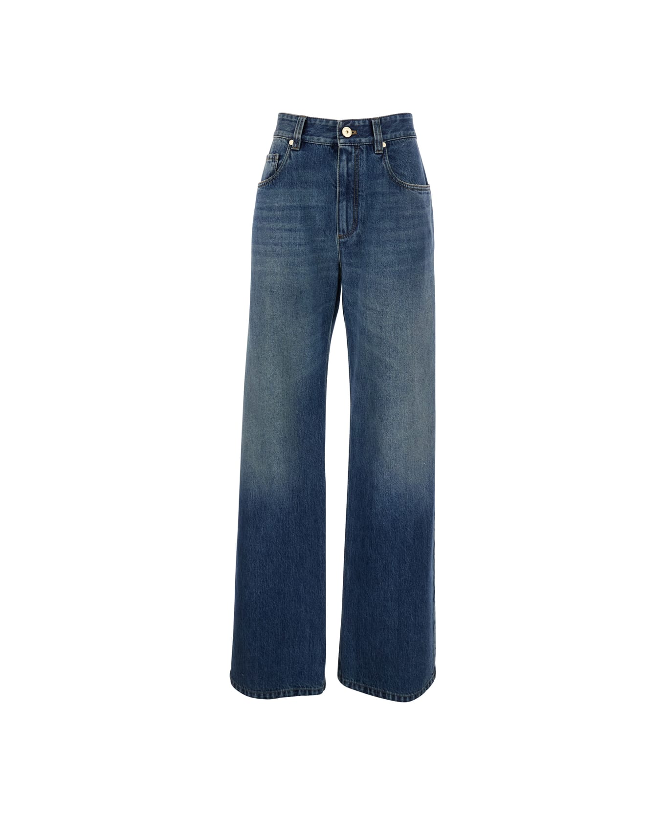 Brunello Cucinelli Blue Jeans With Logo Patch On The Rear And Monil Detail On The Loop In Denim Woman - Blu