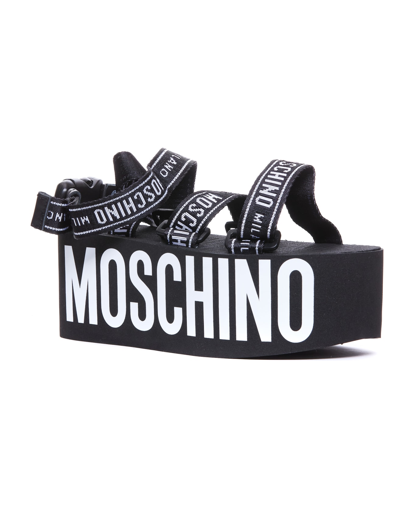 Moschino Logo Tape Wedge Sandals - Black サンダル