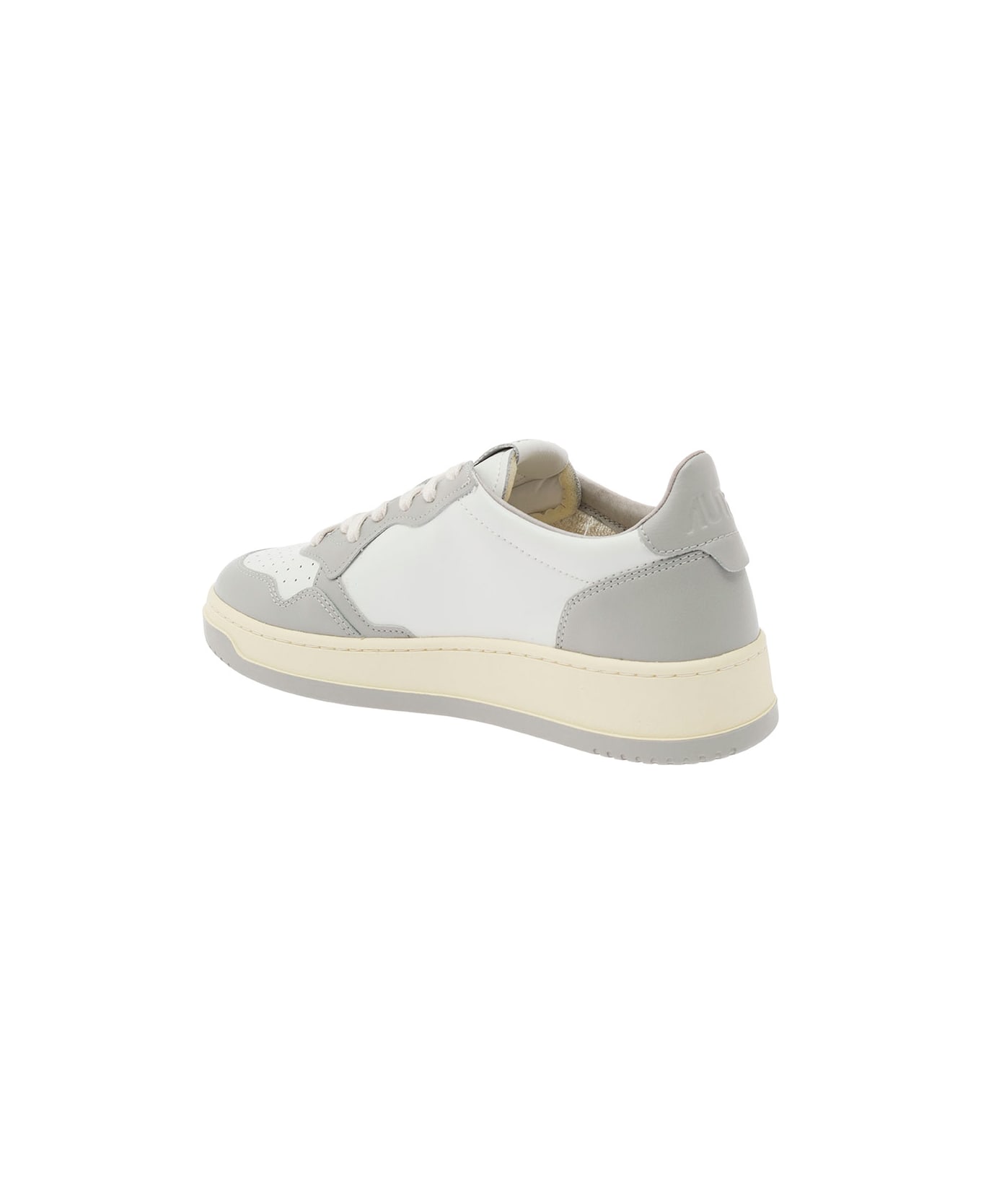 Autry 'medalist' White And Grey Low Top Sneakers With Logo Detail In Leather Man - Grey