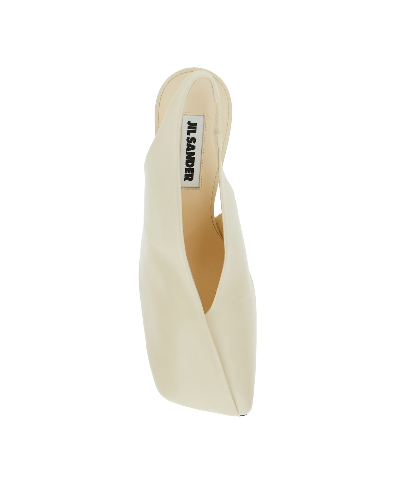 Jil Sander White Slingback Pumps With Square Toe And High Heel In Leather Woman - White