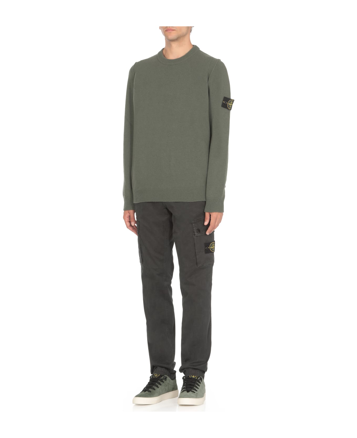 Stone Island Logo Crew Neck Sweater - Green カーディガン