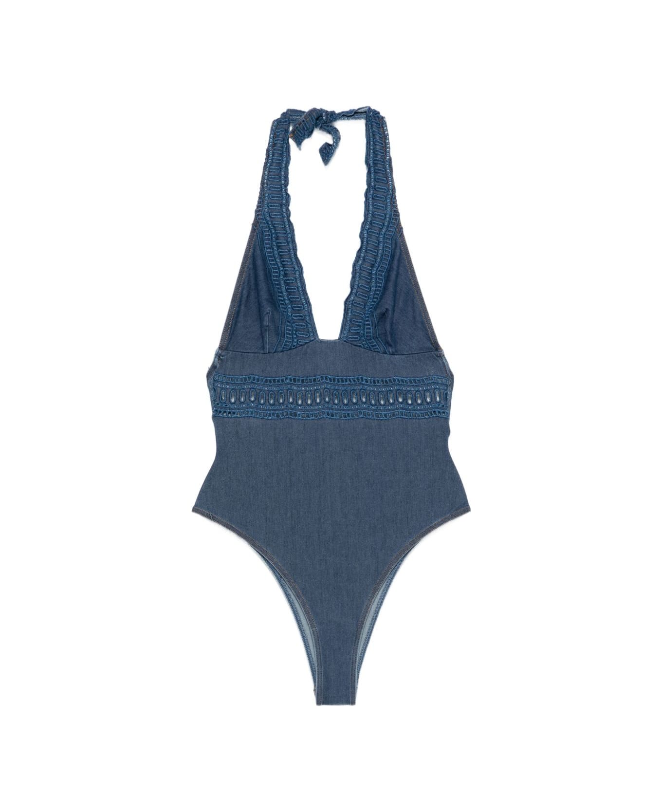 Ermanno Scervino Lace Detail Swimsuit - Blue
