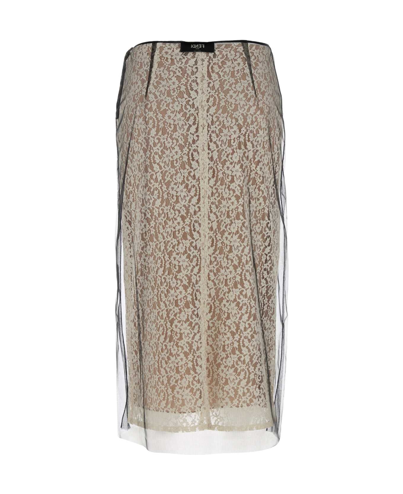 Fendi Black Lace Skirt - WHITE
