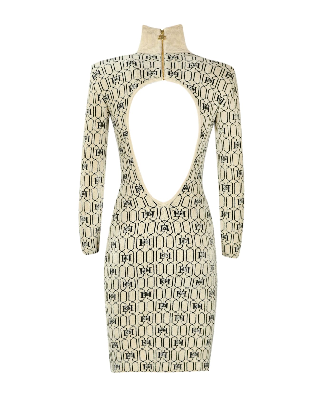 Elisabetta Franchi Dress In Chenille With Logo - Champagne