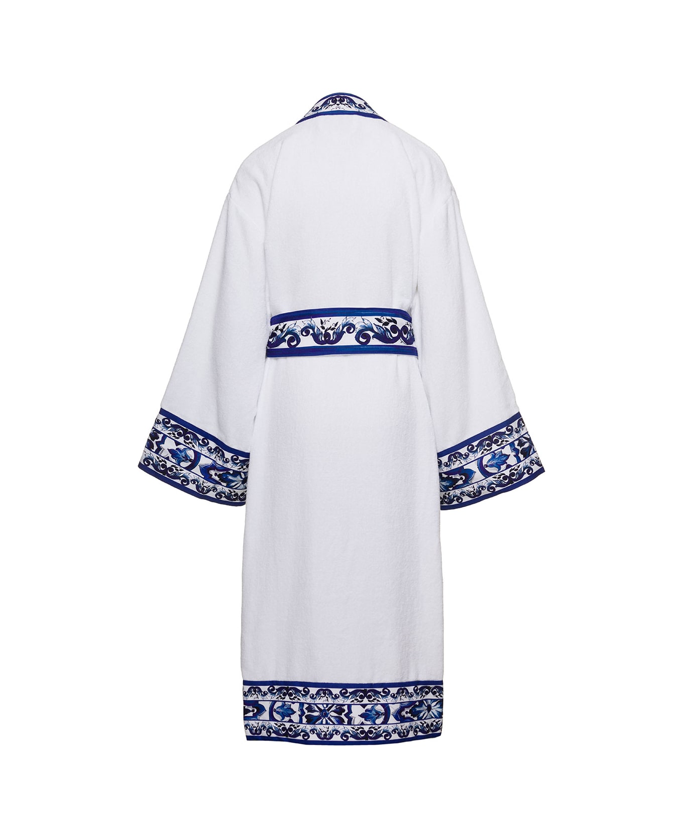 Dolce & Gabbana White Kimono Bathrobe With Blu Mediterraneo Trim In Cotton Dolce & Gabbana - White