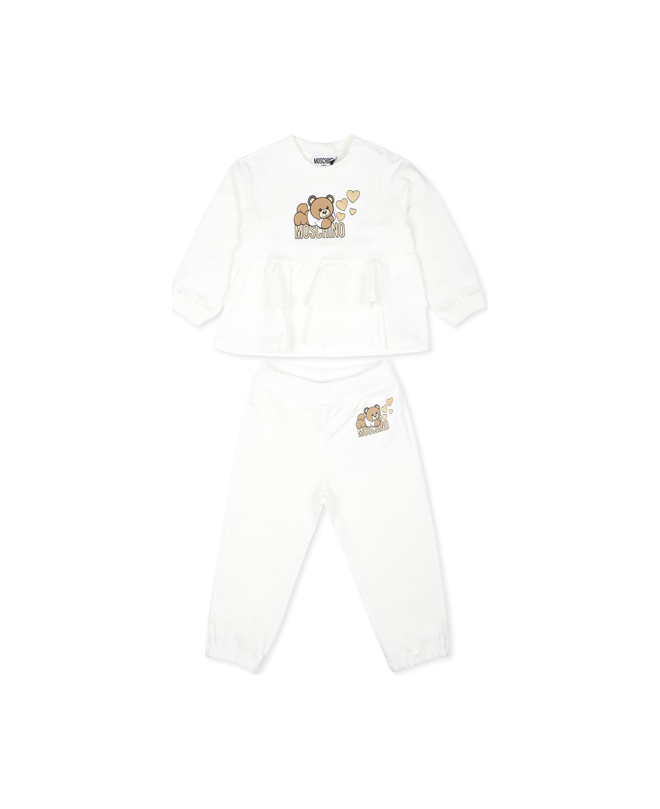 Moschino Ivory Suit For Baby Girl With Teddy Bear - White