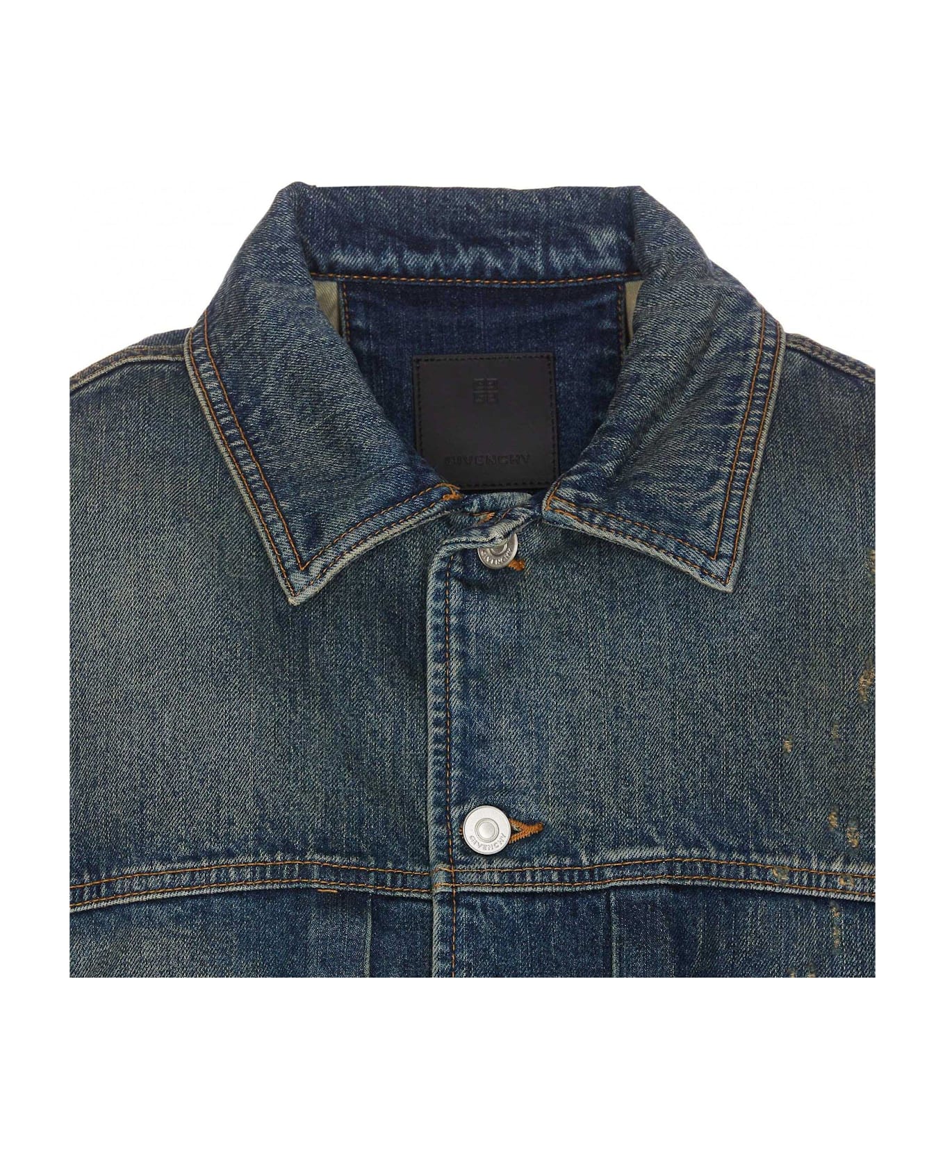 Givenchy 4g Plaque Distressed Denim Jacket - Blue